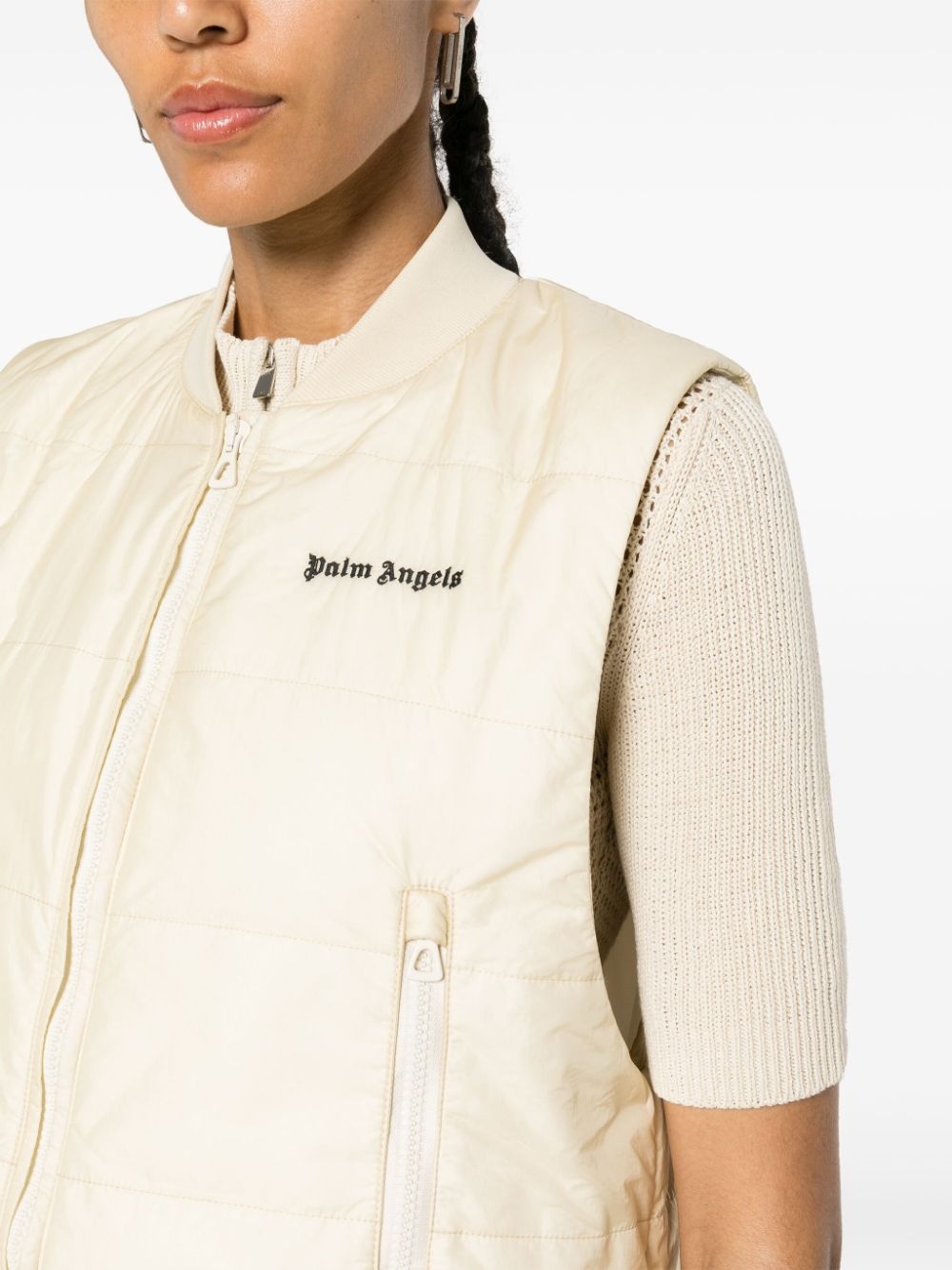 logo-embroidered cropped gilet - 5