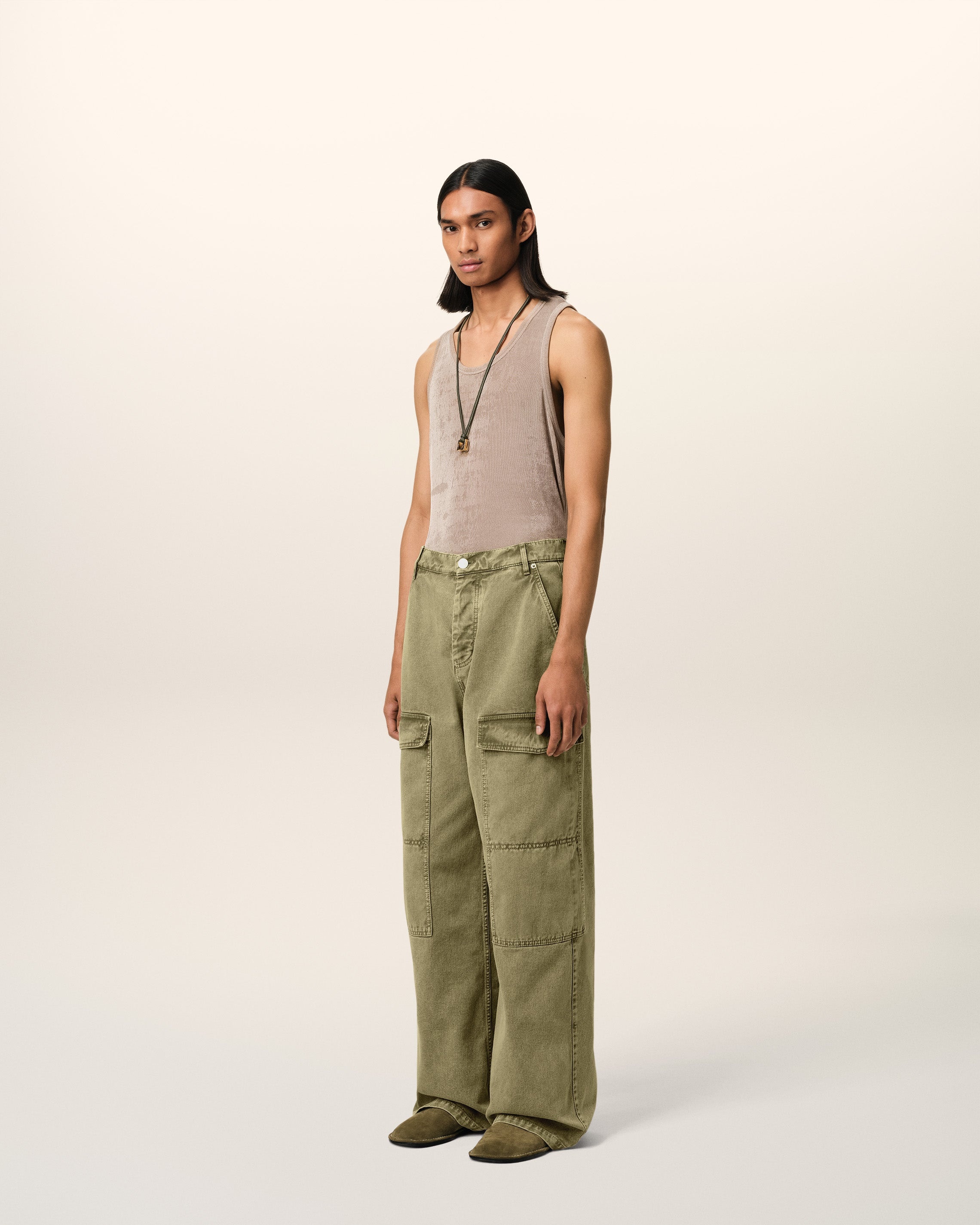 GREEN COTTON CARGO WIDE FIT JEANS - 6