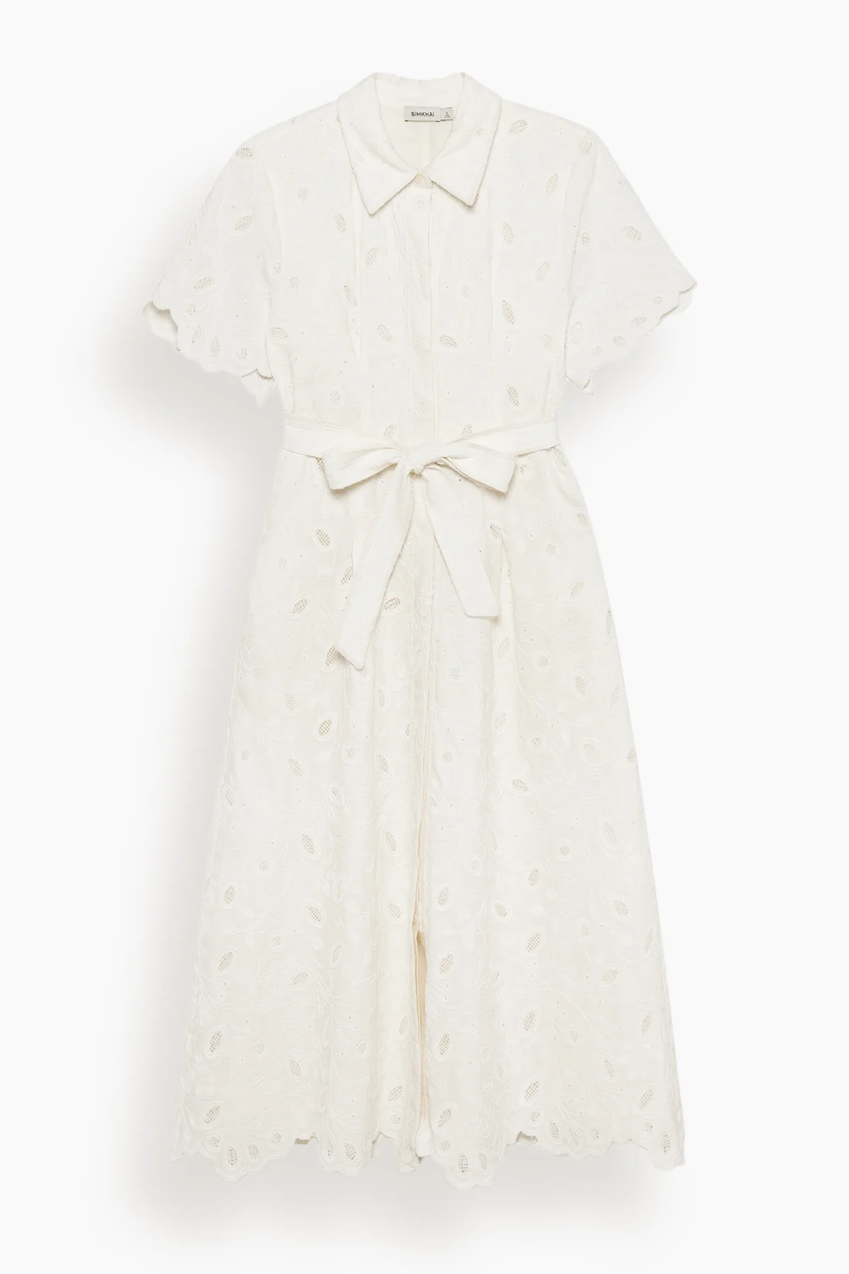 Audria Short Sleeve Belted Midi Dress in Ivory - 1