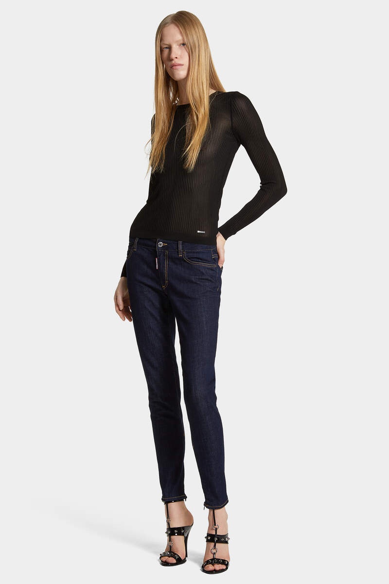 DARK RINSE WASH MEDIUM WAIST TWIGGY JEANS - 3