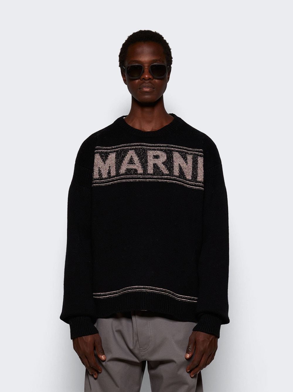 Intarsia Wool Sweater Black - 3