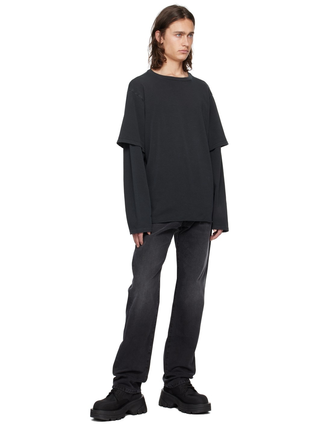 424 Black Layered Long Sleeve T-Shirt | REVERSIBLE