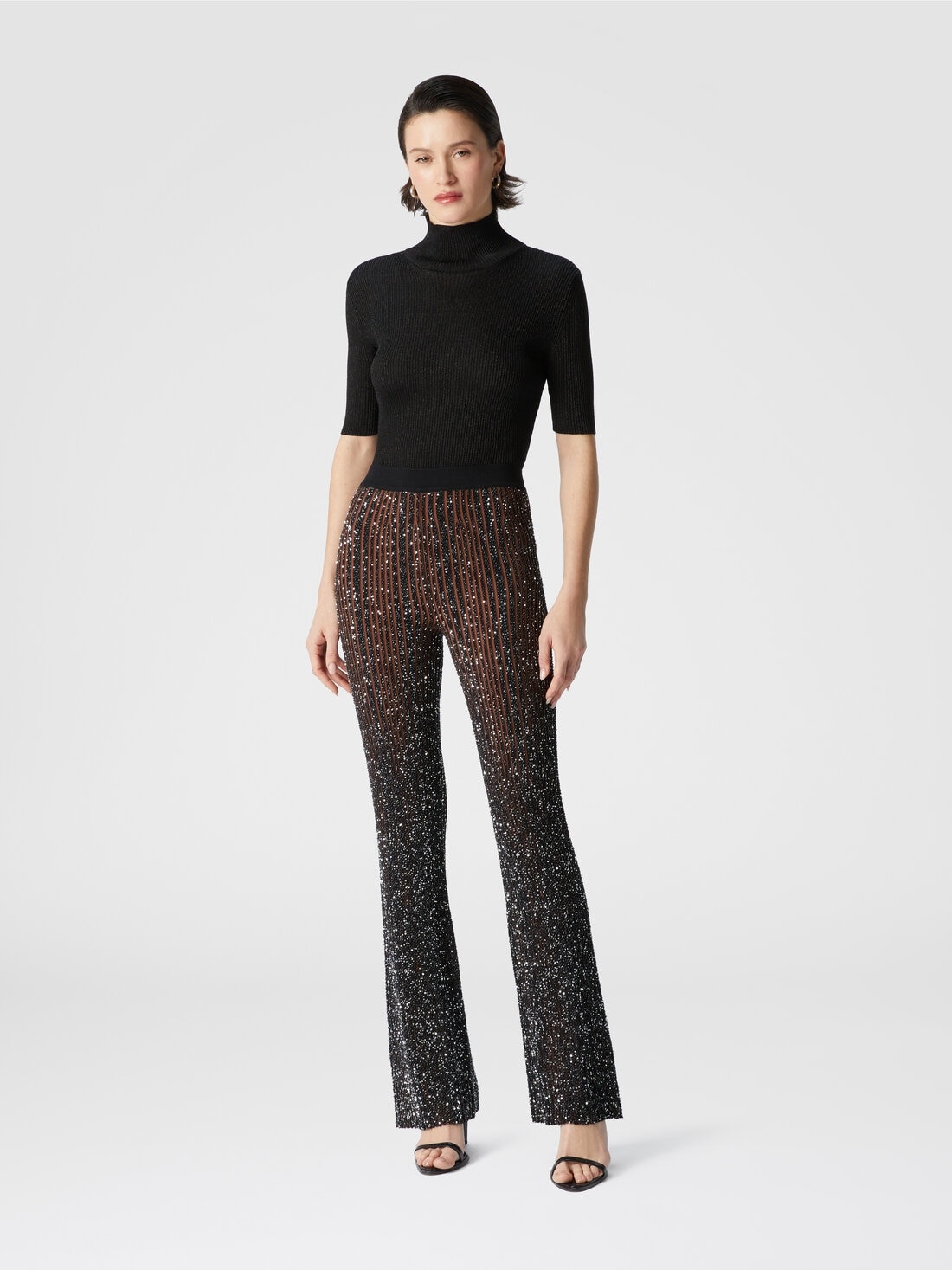 Ribbed stretch flared trousers with sequins - 2