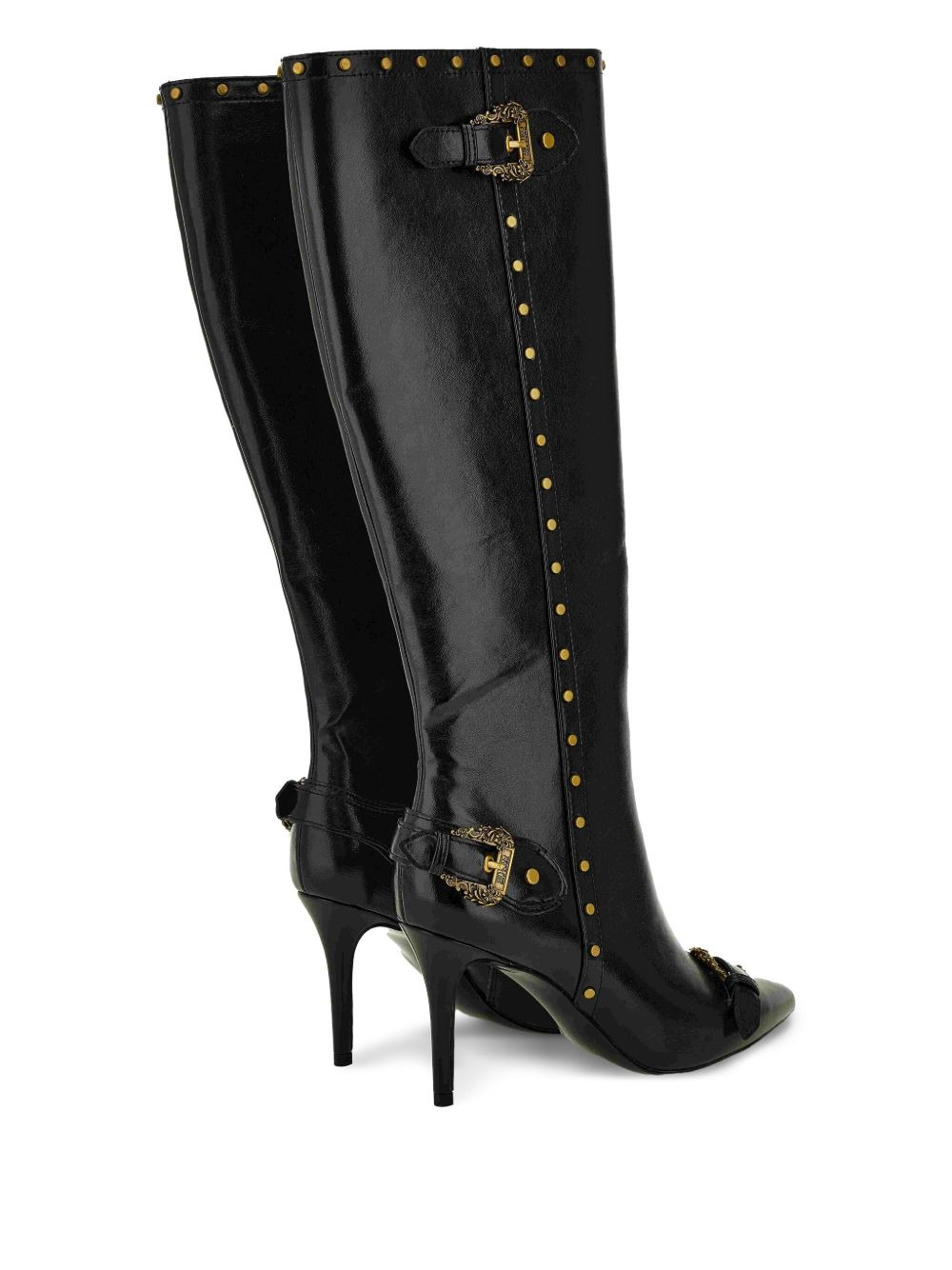 buckle-detail studded knee-high boots - 3