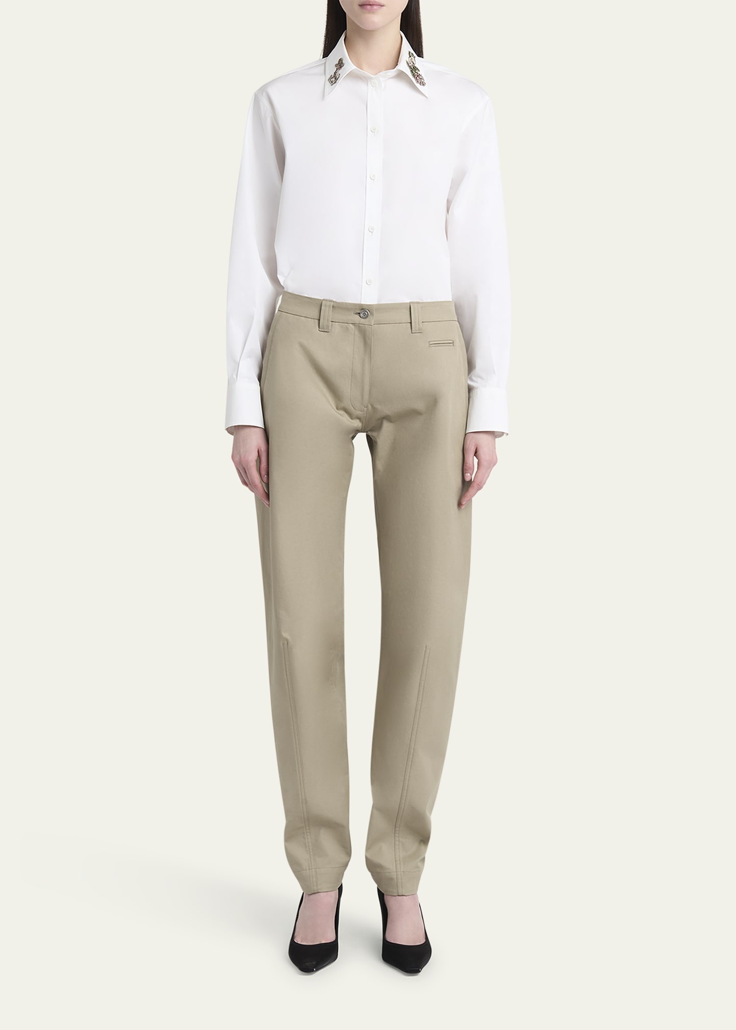 Strass Anchor Embroidered Collar Poplin Shirt - 2
