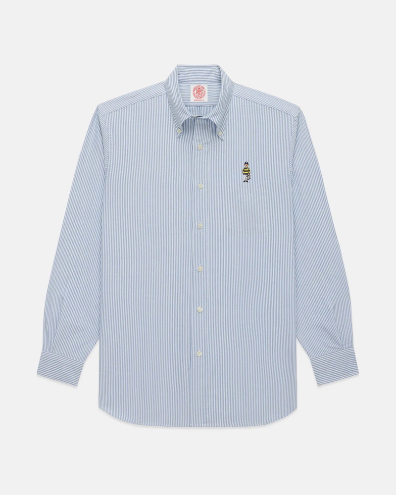 J. PRESS MADE-IN-USA "IVY GUY" BLUE STRIPED OXFORD CLOTH SPORT SHIRT outlook