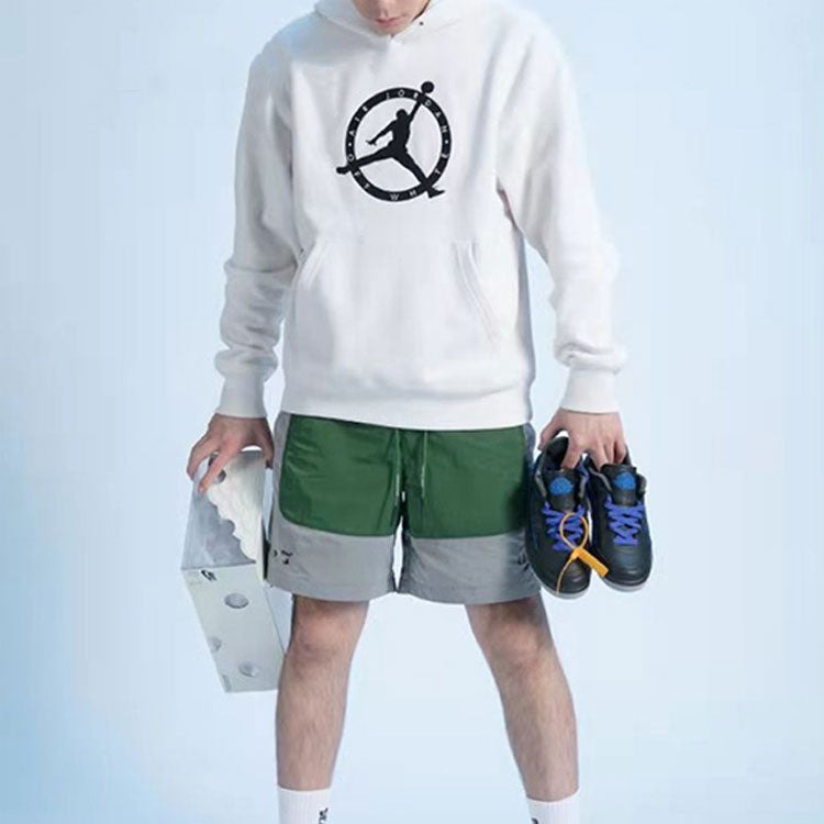 Men's Air Jordan x OFF-WHITE Crossover Logo Embroidered Fleece Stay Warm Pullover Hooded Sports Asia - 3