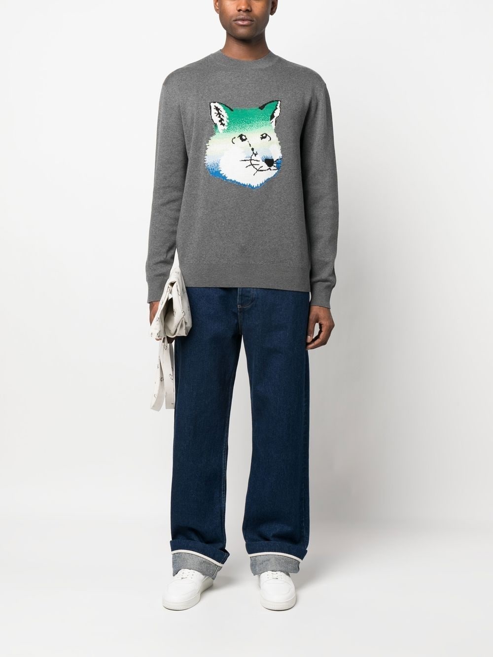 Vibrant Fox Head intarsia pullover - 2