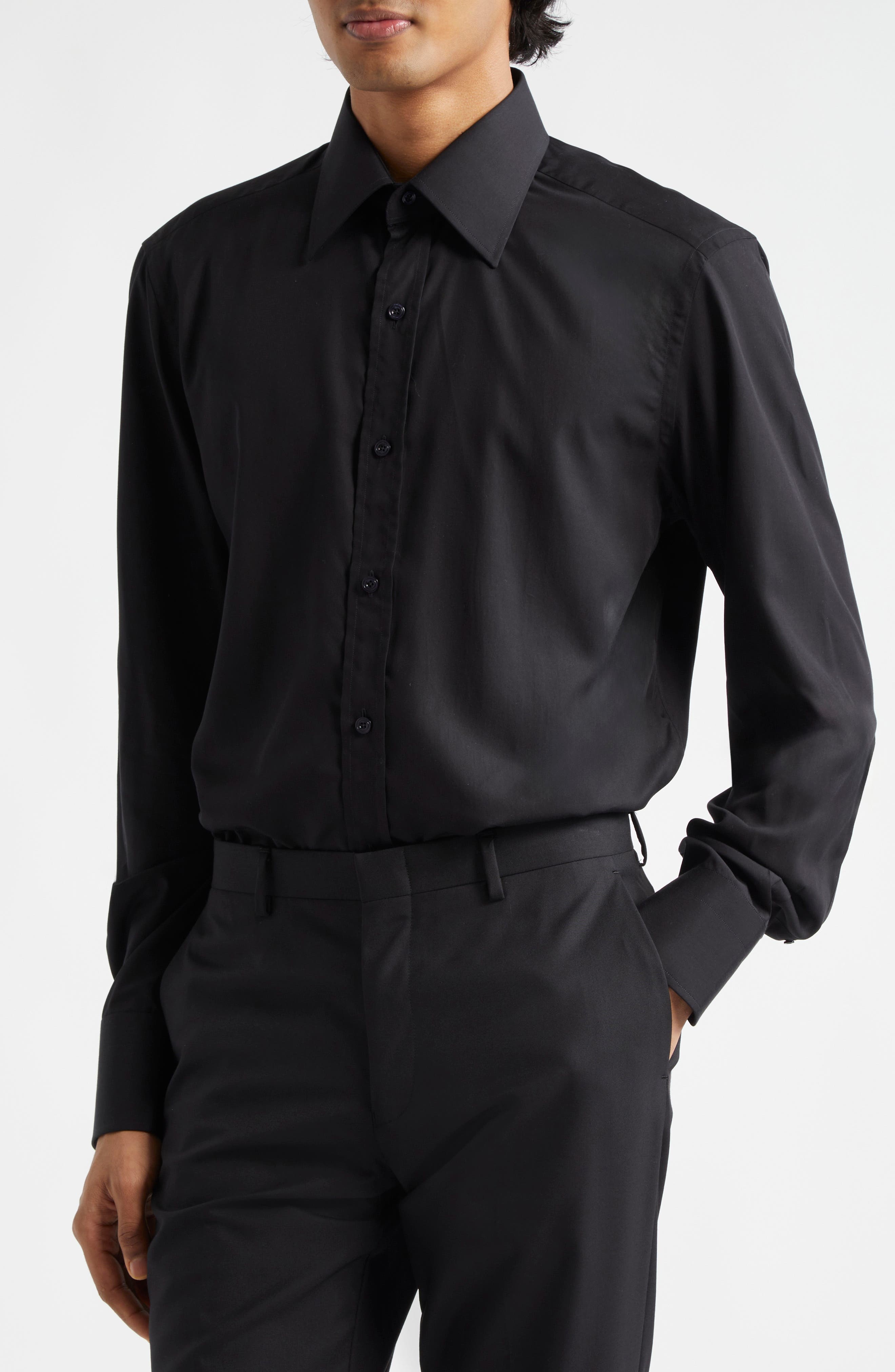 TOM FORD Fluid Parachute Slim Fit Button-Up Shirt in Lb999 Black at Nordstrom - 4