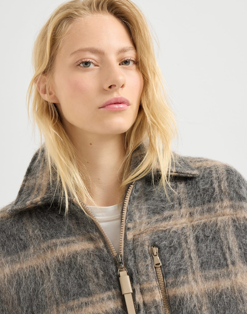 Virgin wool, mohair and cashmere jacquard check knit outerwear jacket with Thermore® padding and shi 3