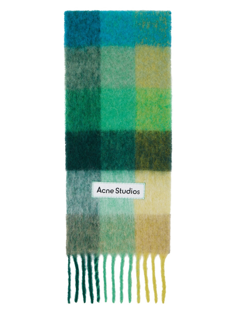 녹색 & 파란 Mohair Checked 스카프 - 1