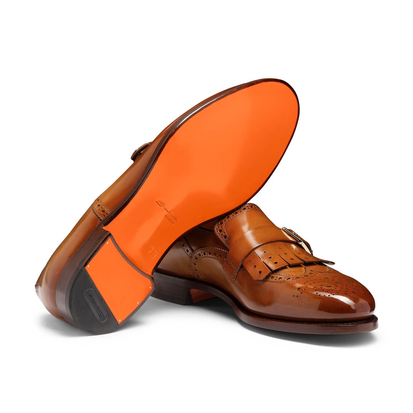Men's light brown leather single-buckle shoe with fringe - 4