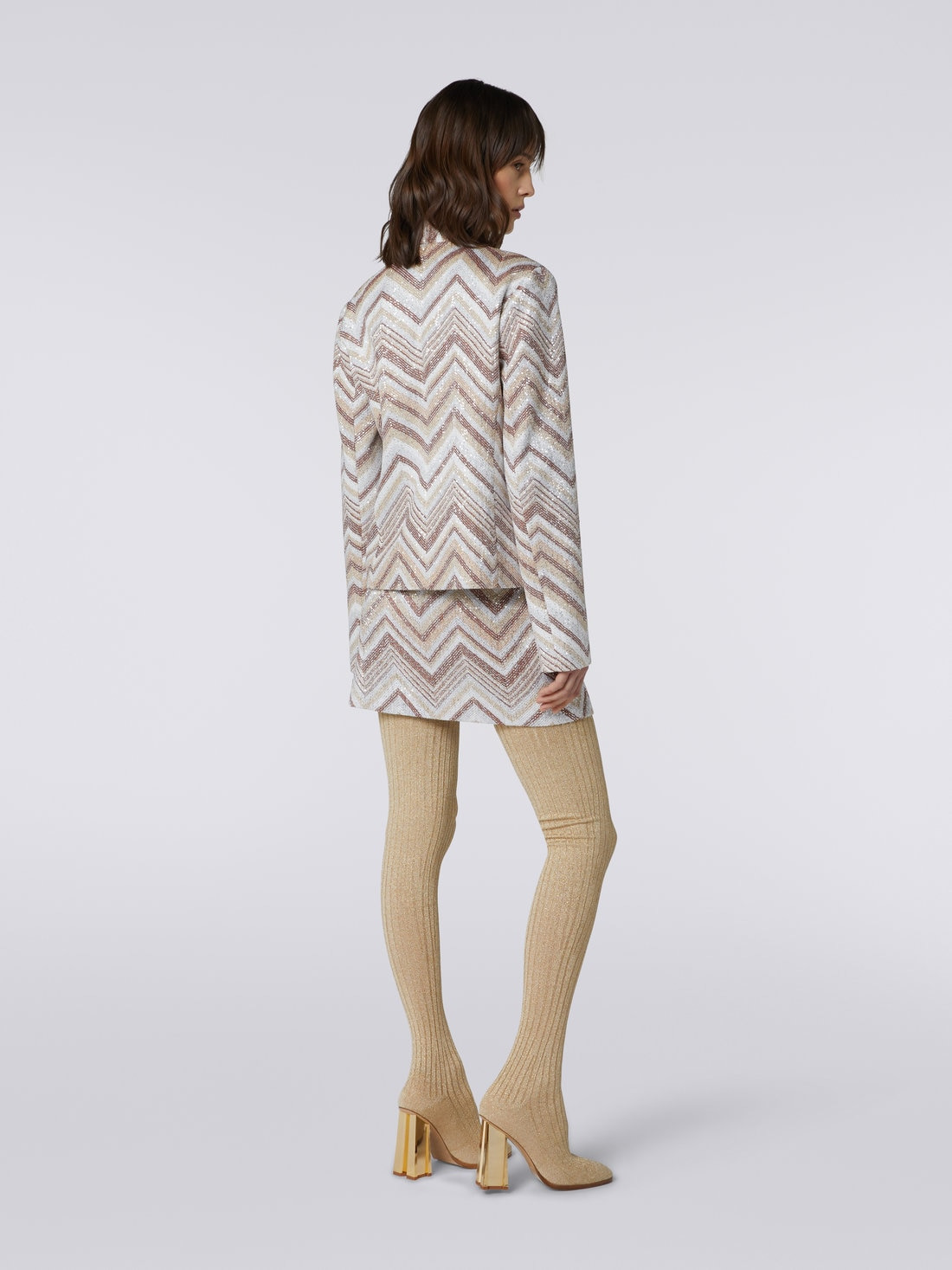 Viscose blend blazer with chevron pattern and sequins - 4