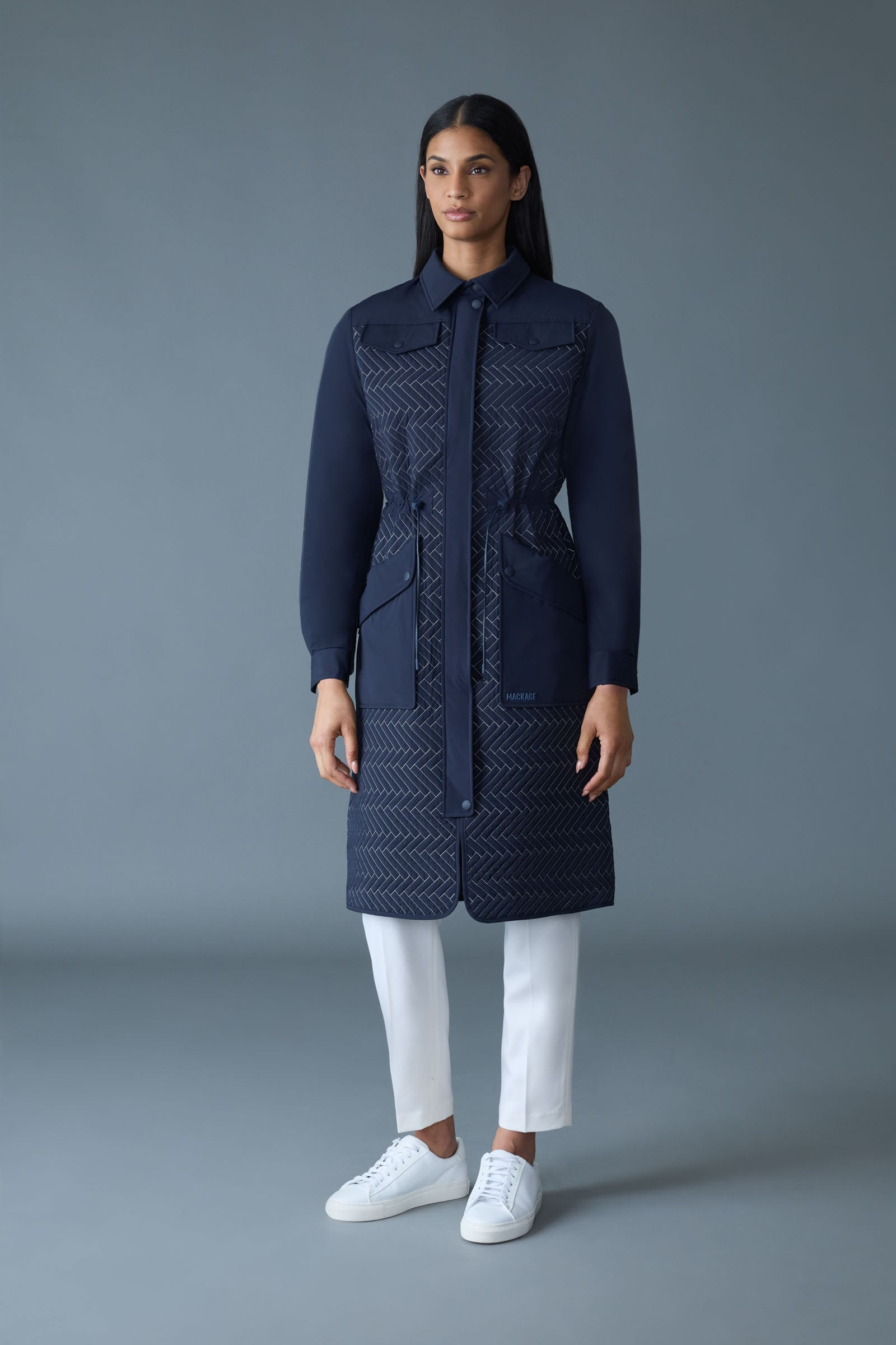 NAOLIN Long Down Coat with Chevron Quilt - 2