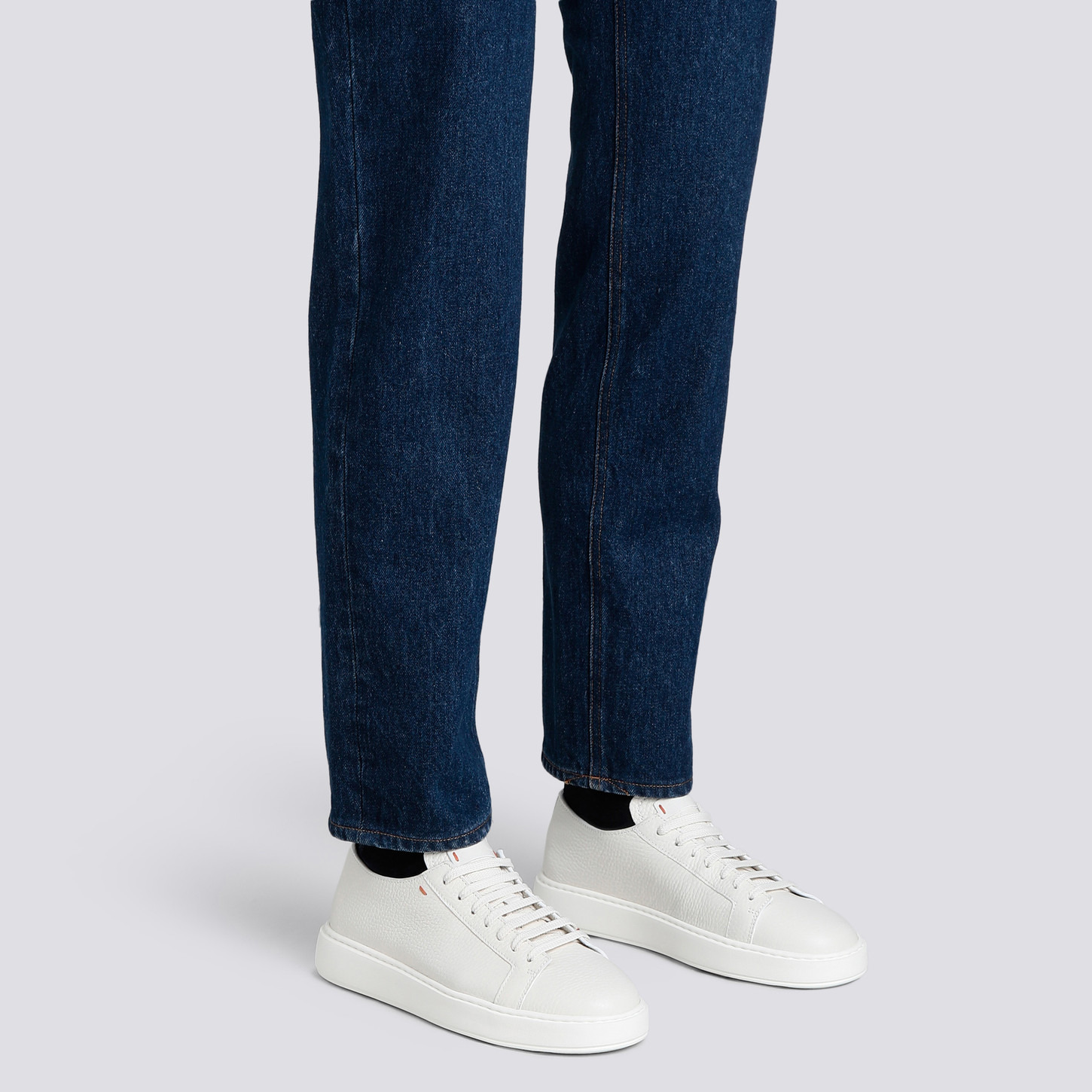 Men's white tumbled leather sneaker - 2