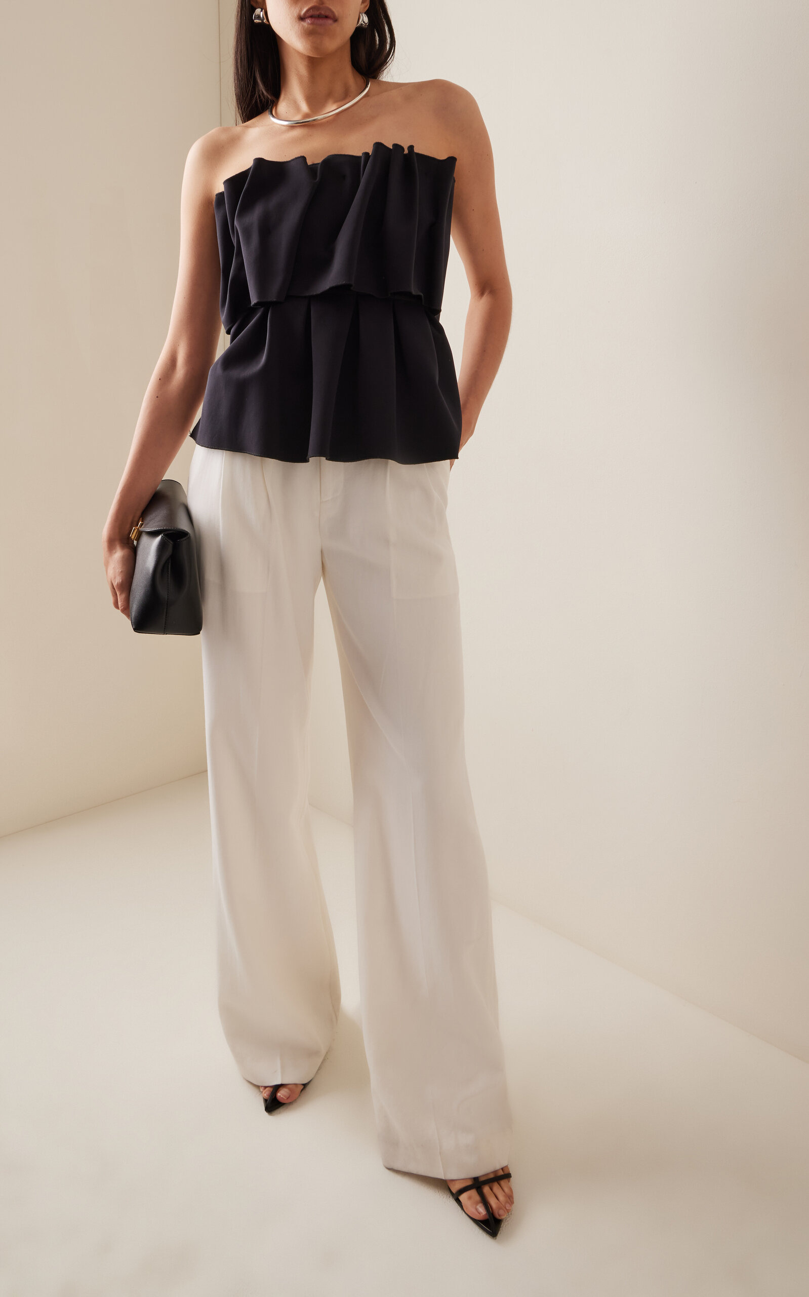 Ruffled Stretch-Crepe Strapless Top black - 2