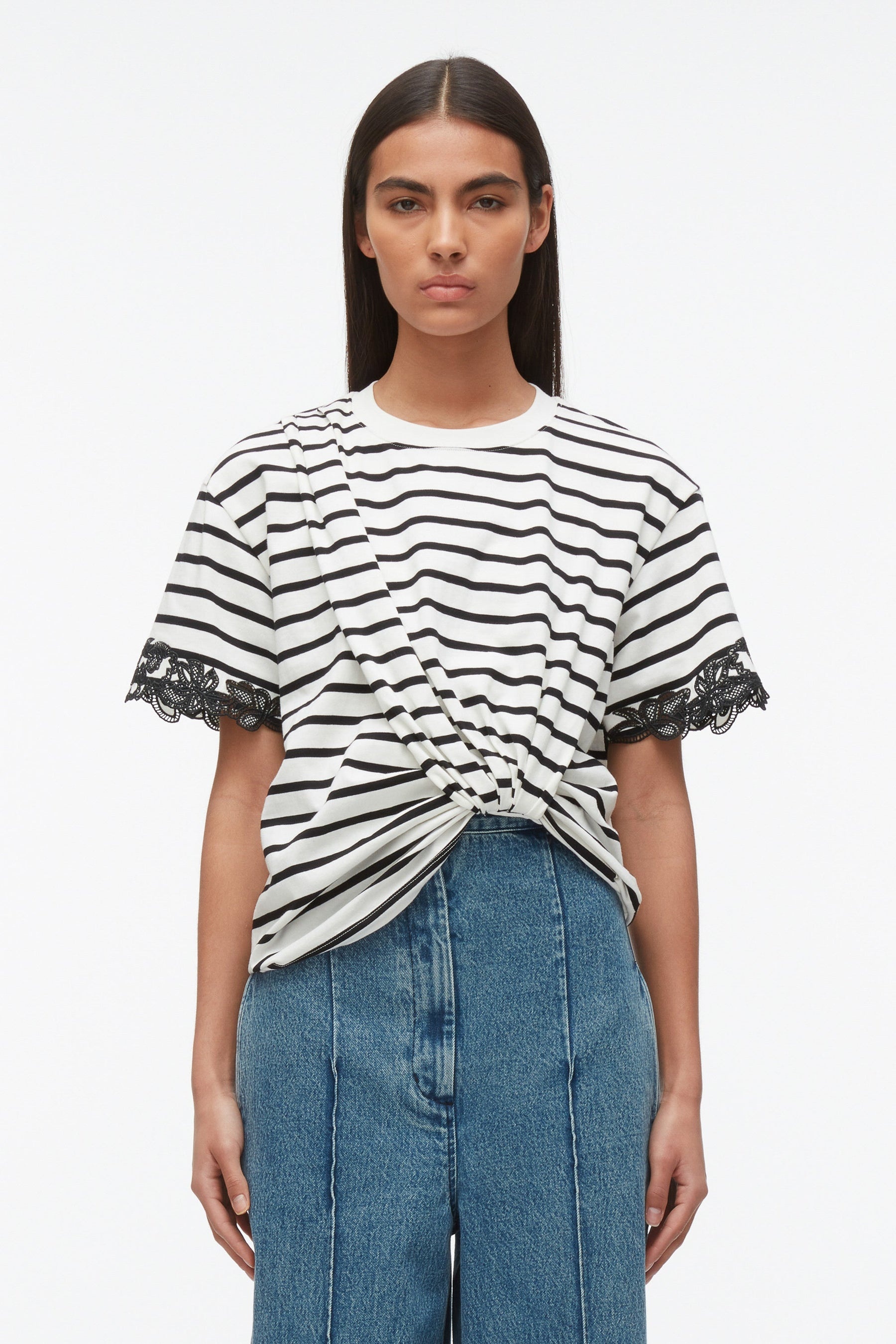 Draped Tee with Lace Embroidery - 2