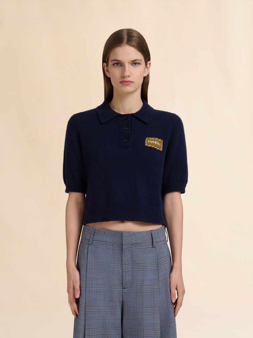 DEEP BLUE CASHMERE POLO SWEATER WITH MARNI APPLIQUÉ - 2