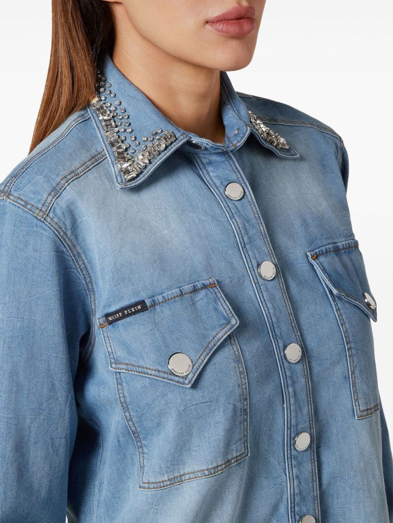 크리스탈-embellished 데님 셔츠 4