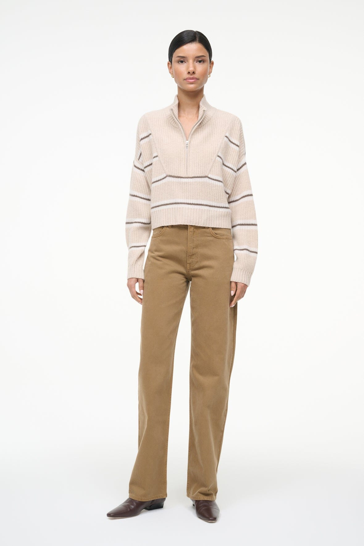 STAUD CASHMERE CROPPED HAMPTON SWEATER WHISPER STRIPE - 5