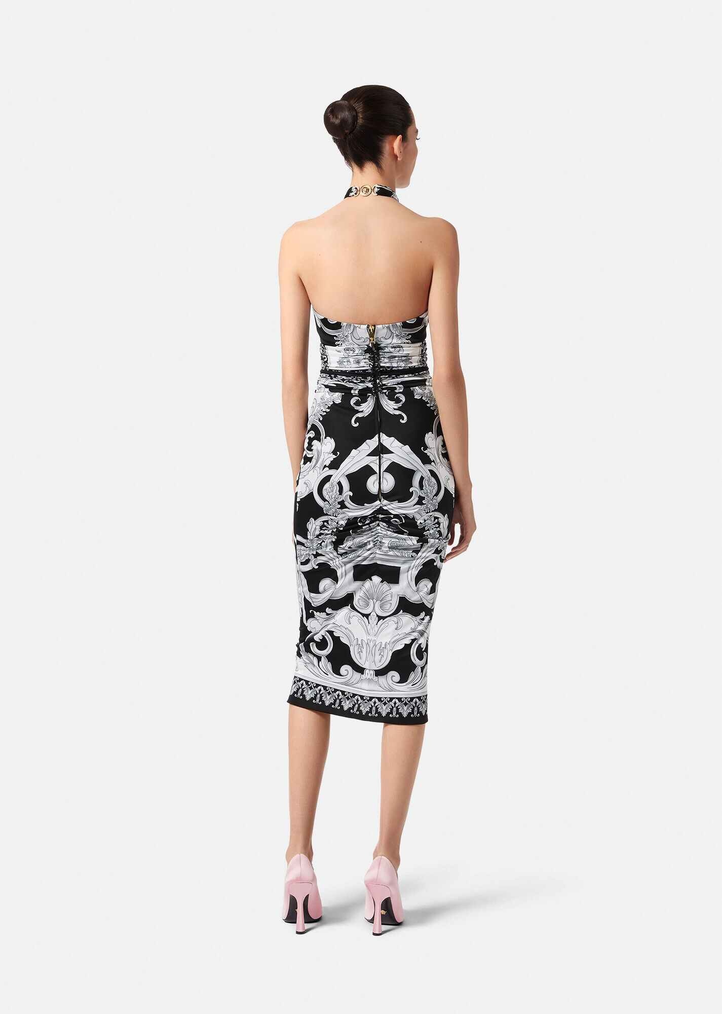 VERSACE Silver Baroque Halter Dress