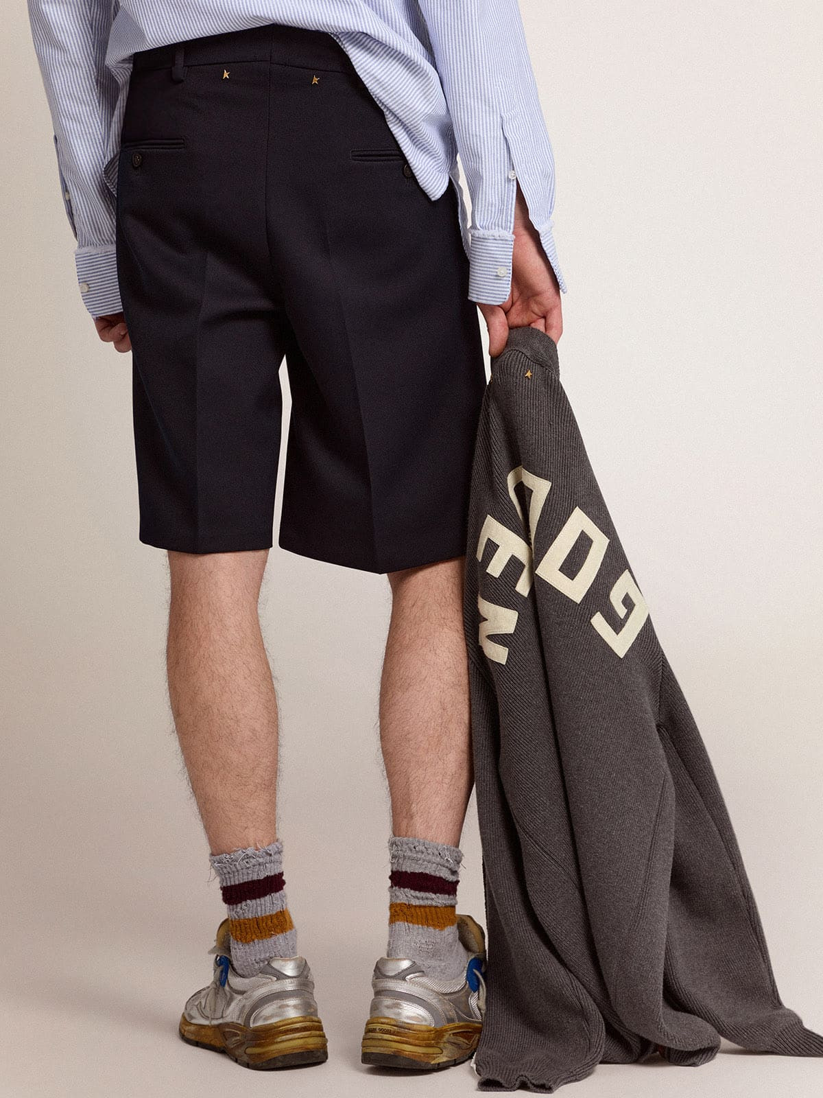 Men's bermuda shorts in dark blue wool - 5