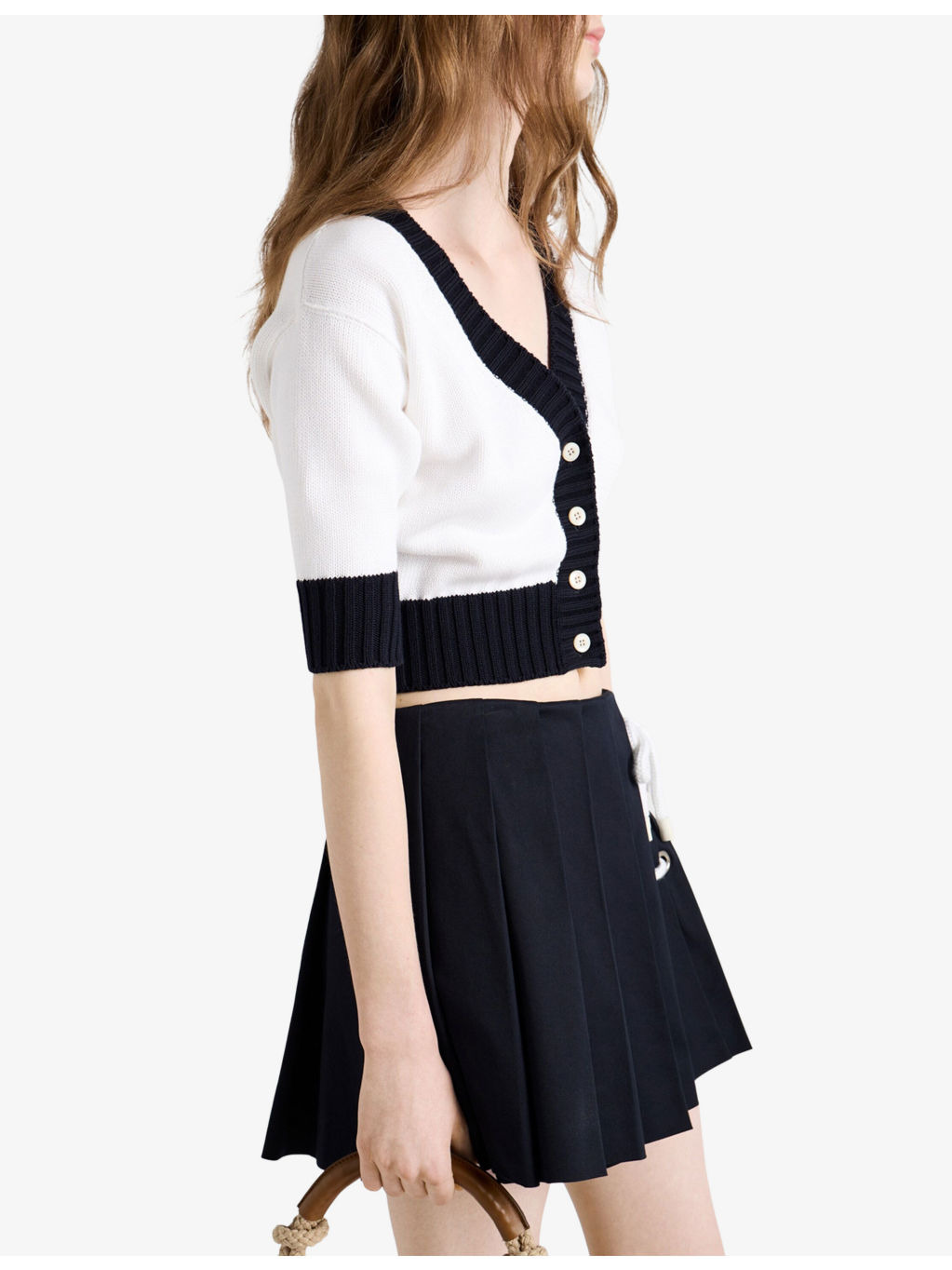 V-Neck Cropped Cotton-Knit Cardigan - 3