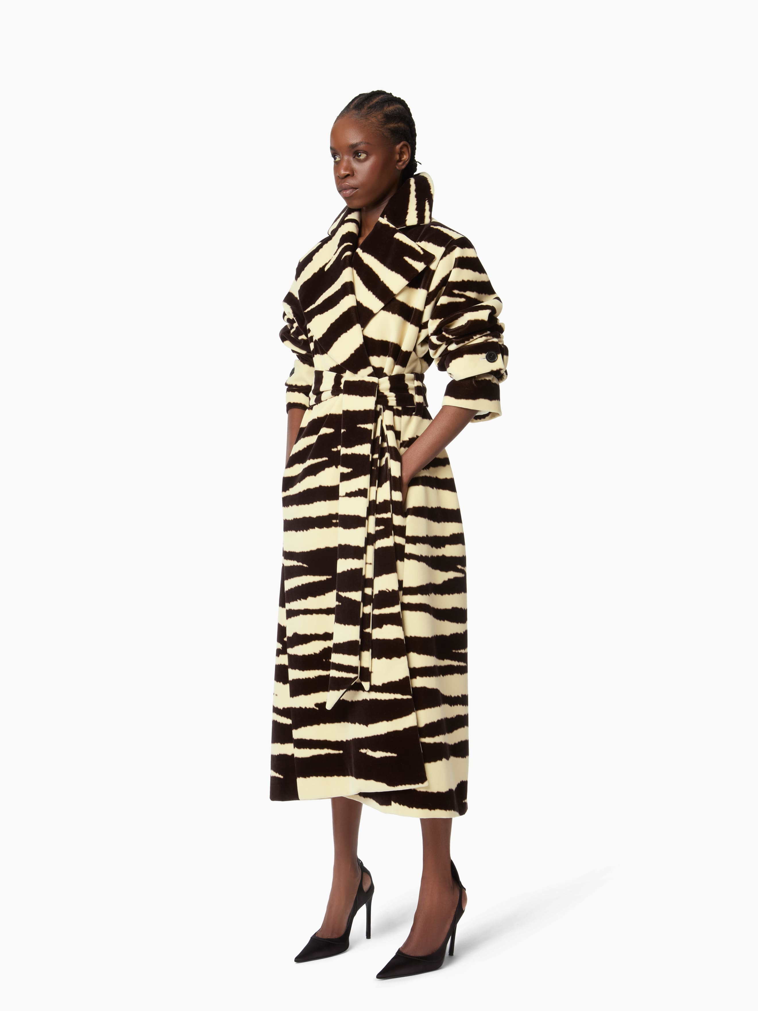 Long Zebra-Print Velvet Robe Coat - 3