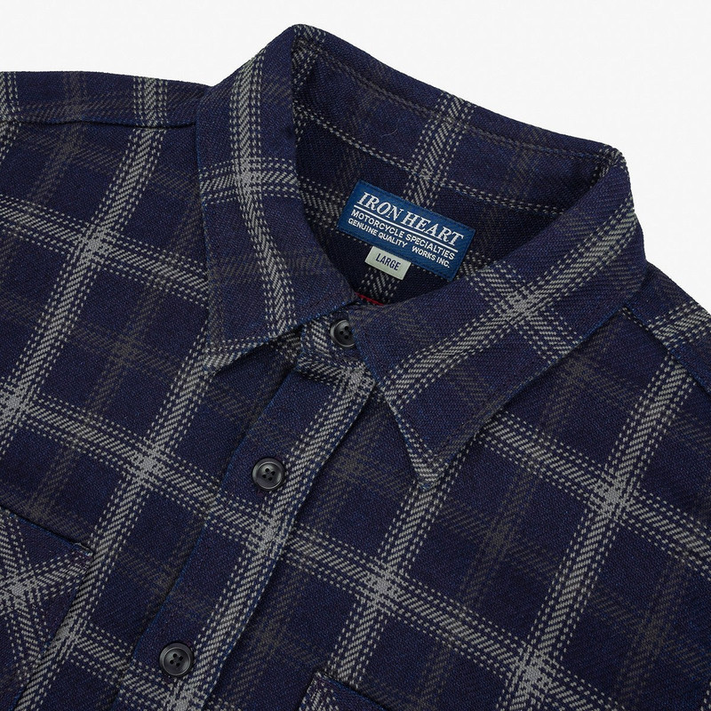 Iron Heart IHSH-412-BLK 9oz Selvedge Indigo Check Flannel Work Shirt Black outlook