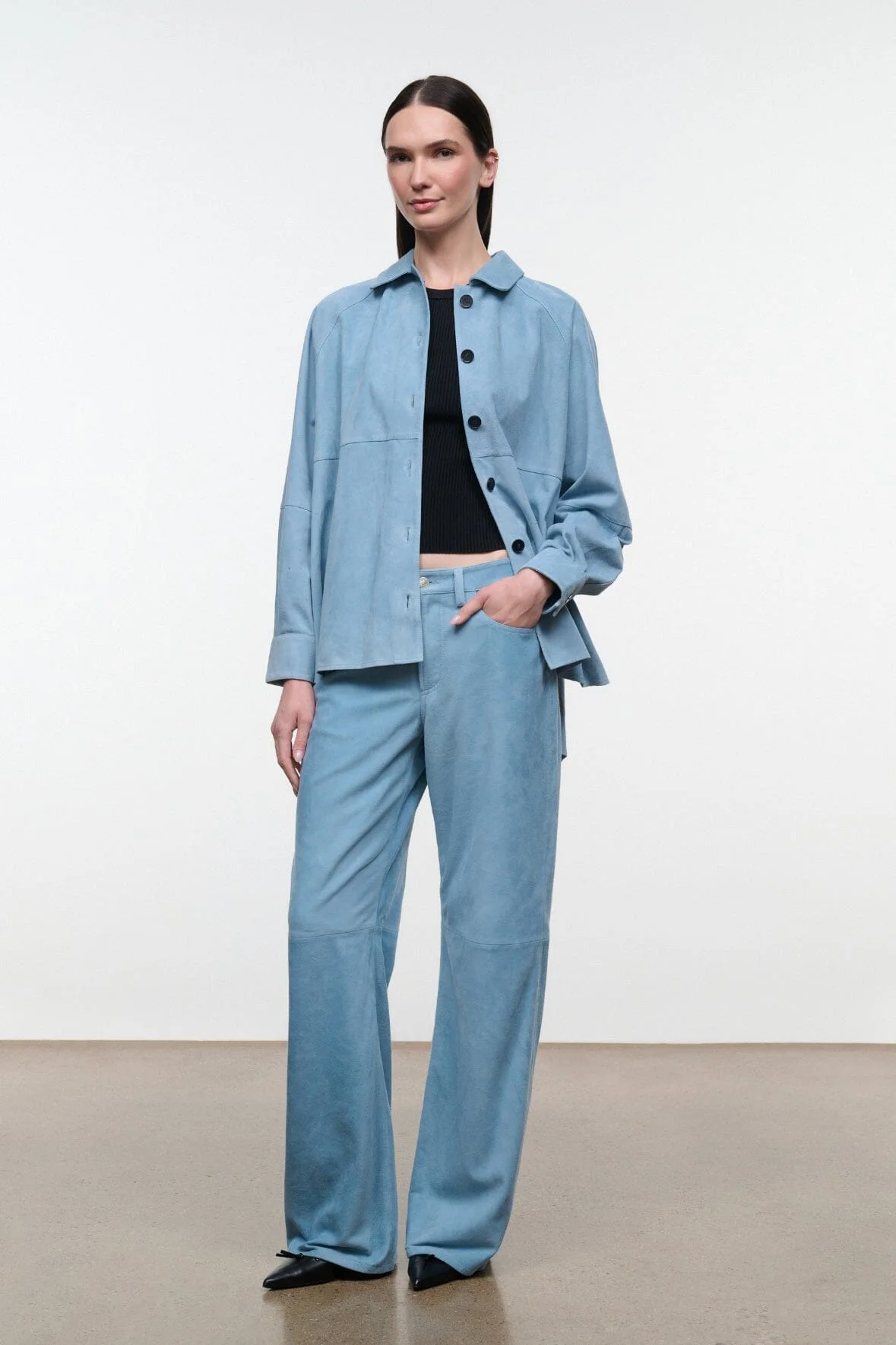 STAUD JOSETTE SUEDE SHIRT SKY - 1