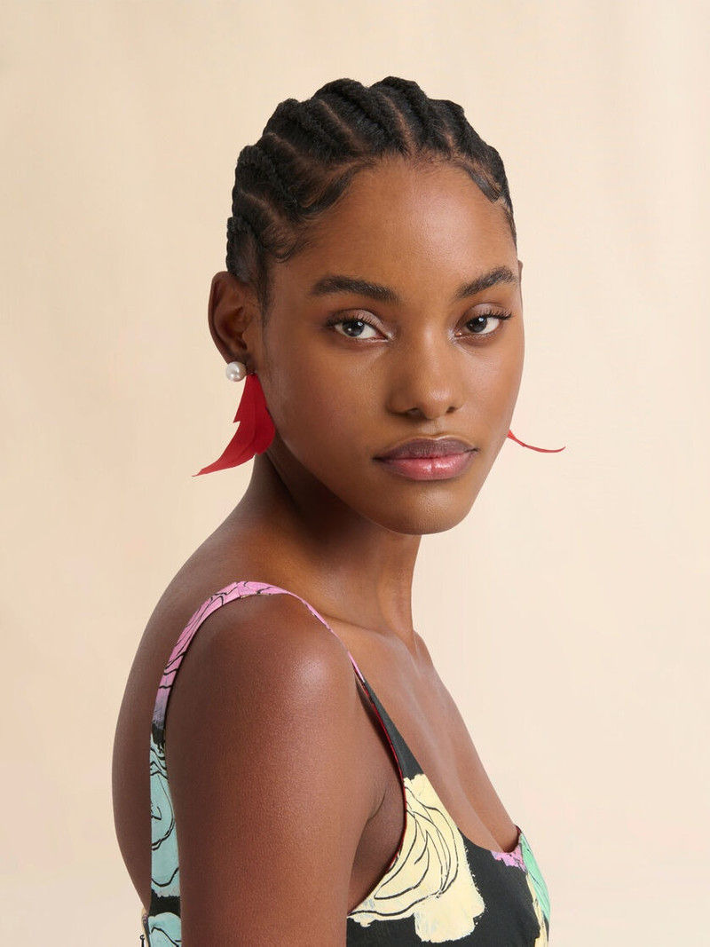 Marni RED FABRIC FEATHER EARRINGS outlook