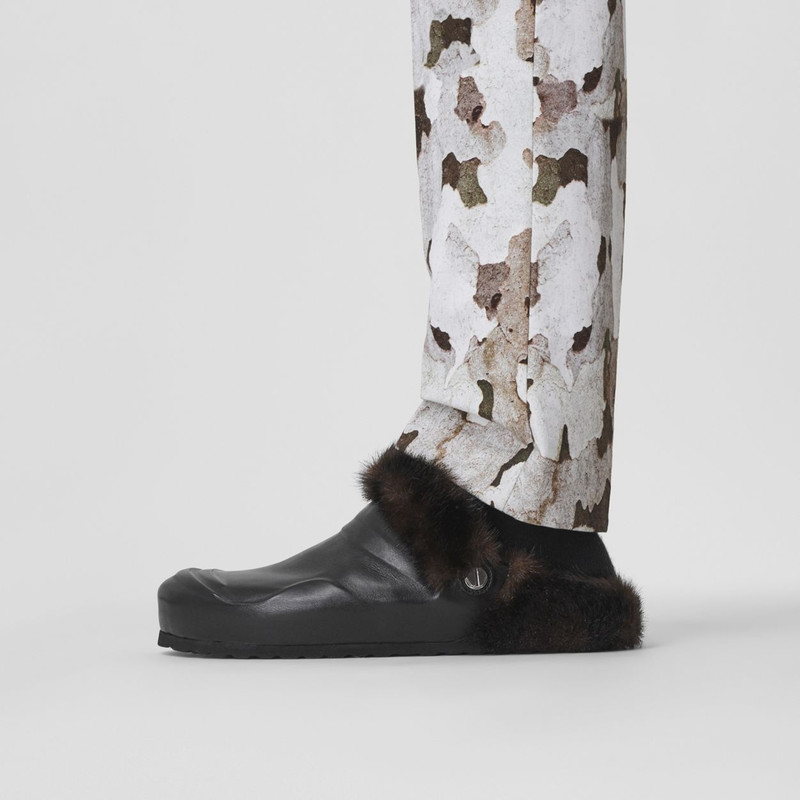 Faux Fur Trim Leather Slingback Mules 4