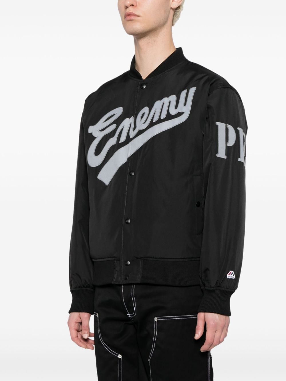 x Public Enemy x Majestic logo-embroidered bomber jacket - 3