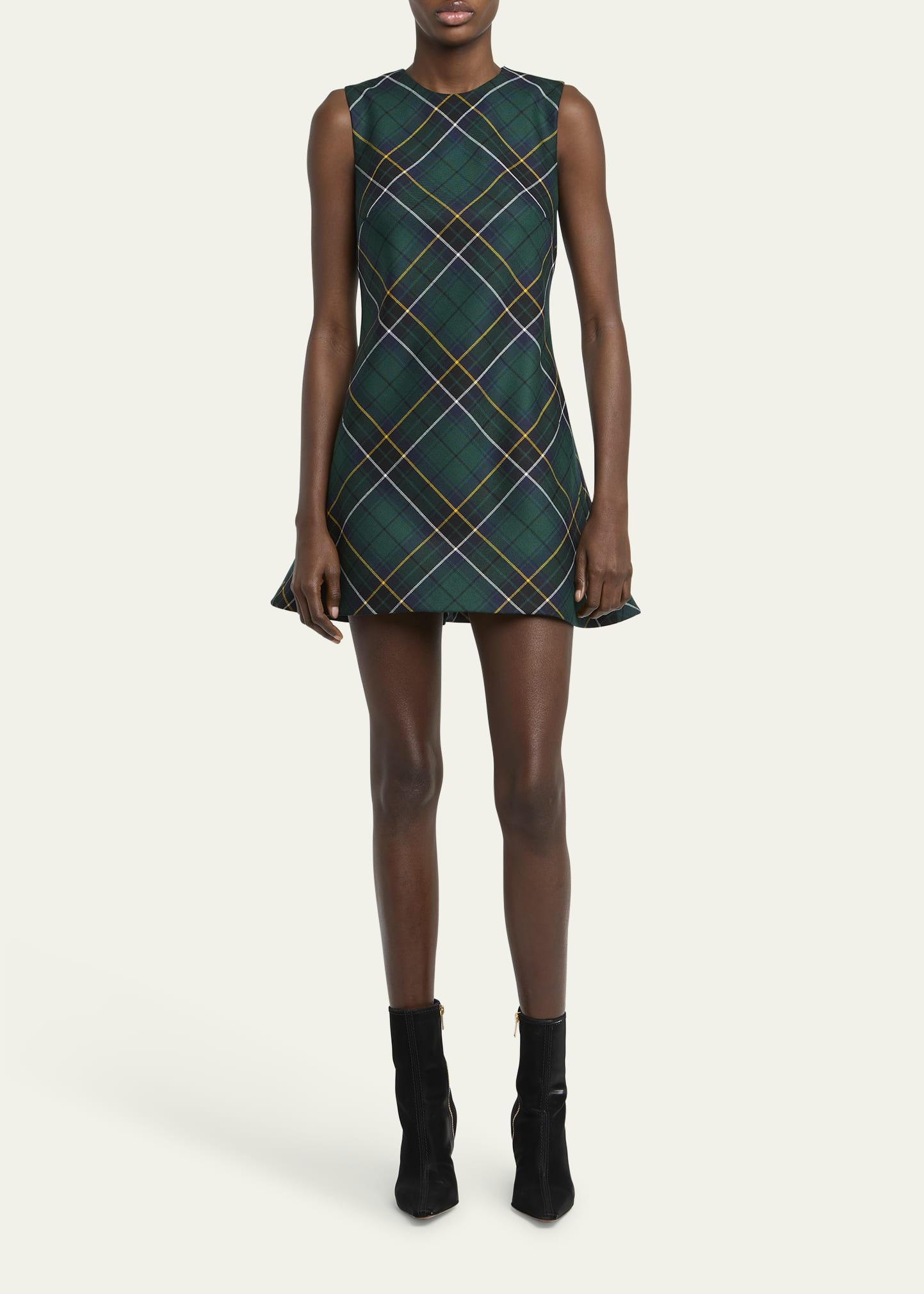 Tartan Sleeveless Flared Mini Dress - 2