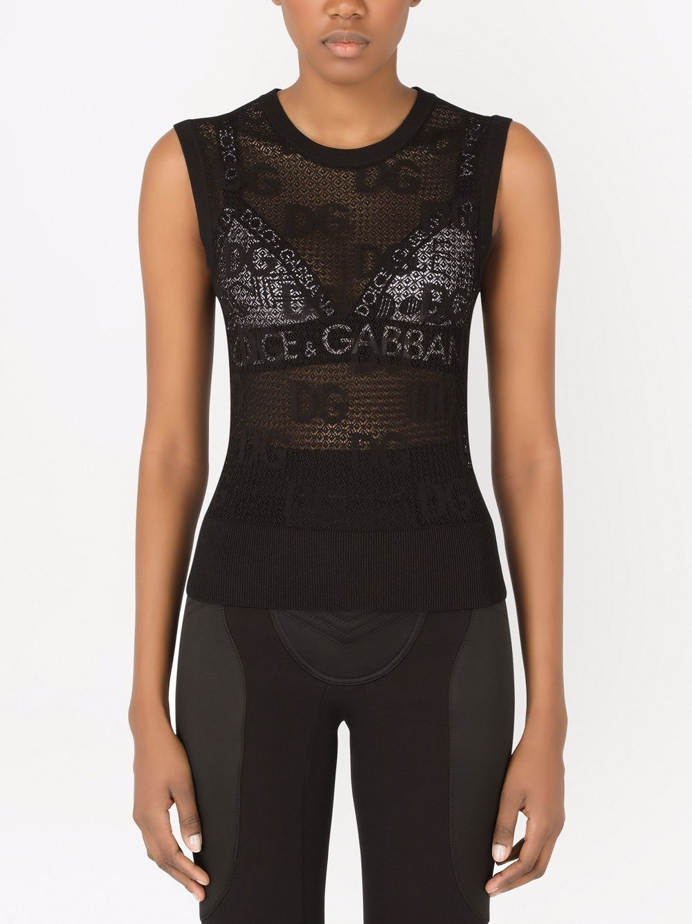 sleeveless lace-stitch top - 3