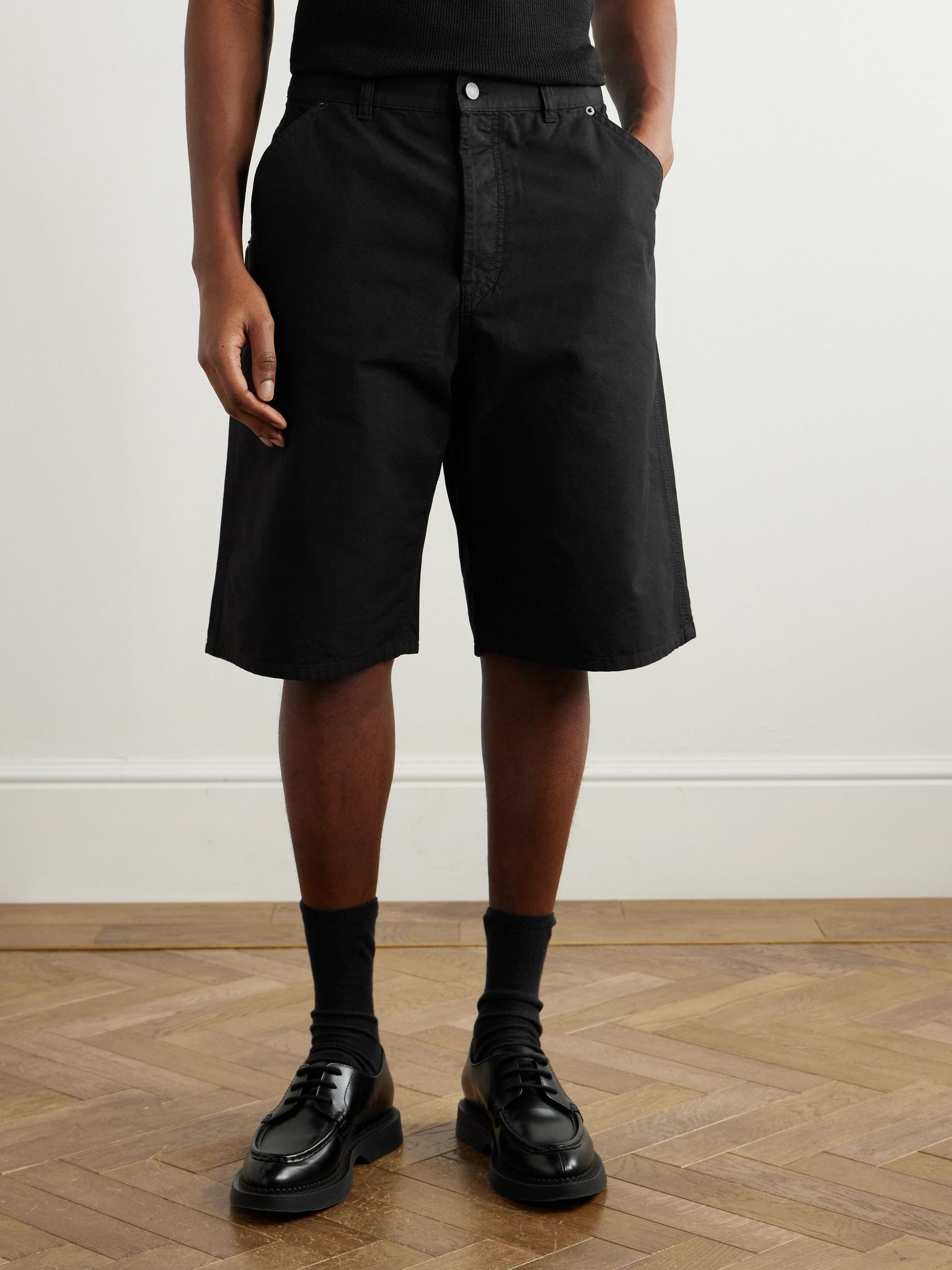 Wide-Leg Cotton-Canvas Shorts Black - 3