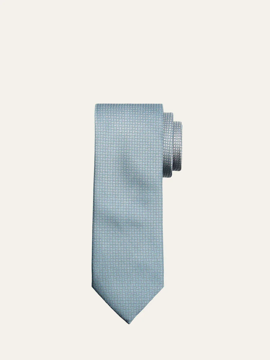 Men's Micro-Geometric Square Jacquard Silk Tie - 1