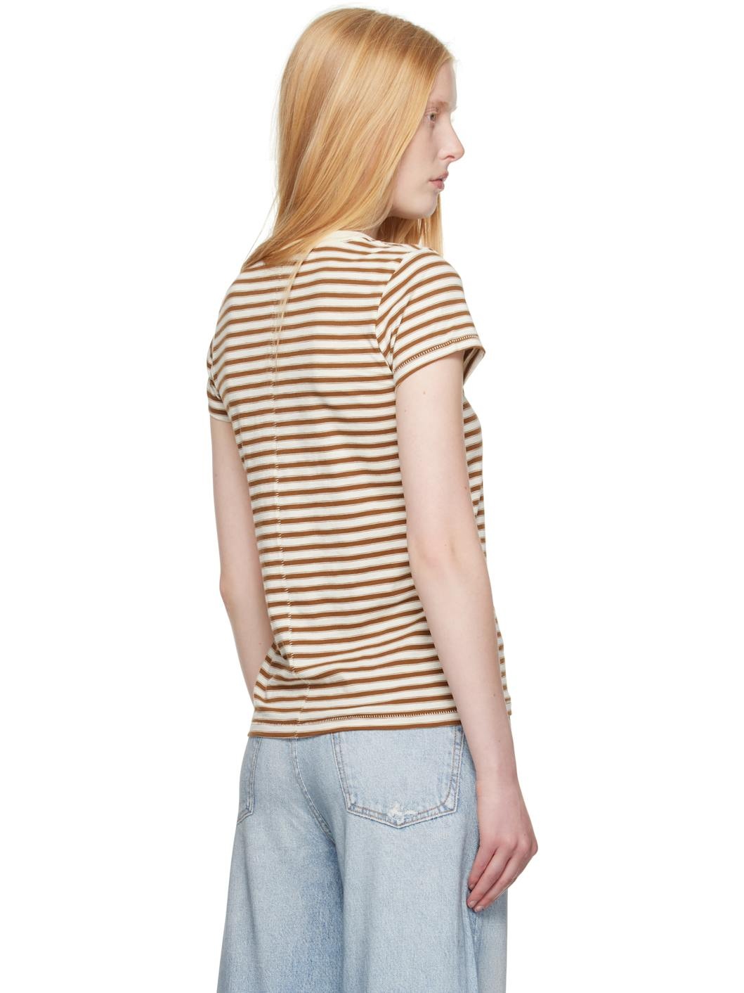 Beige & Brown 'The Slub Striped' T-shirt - 3