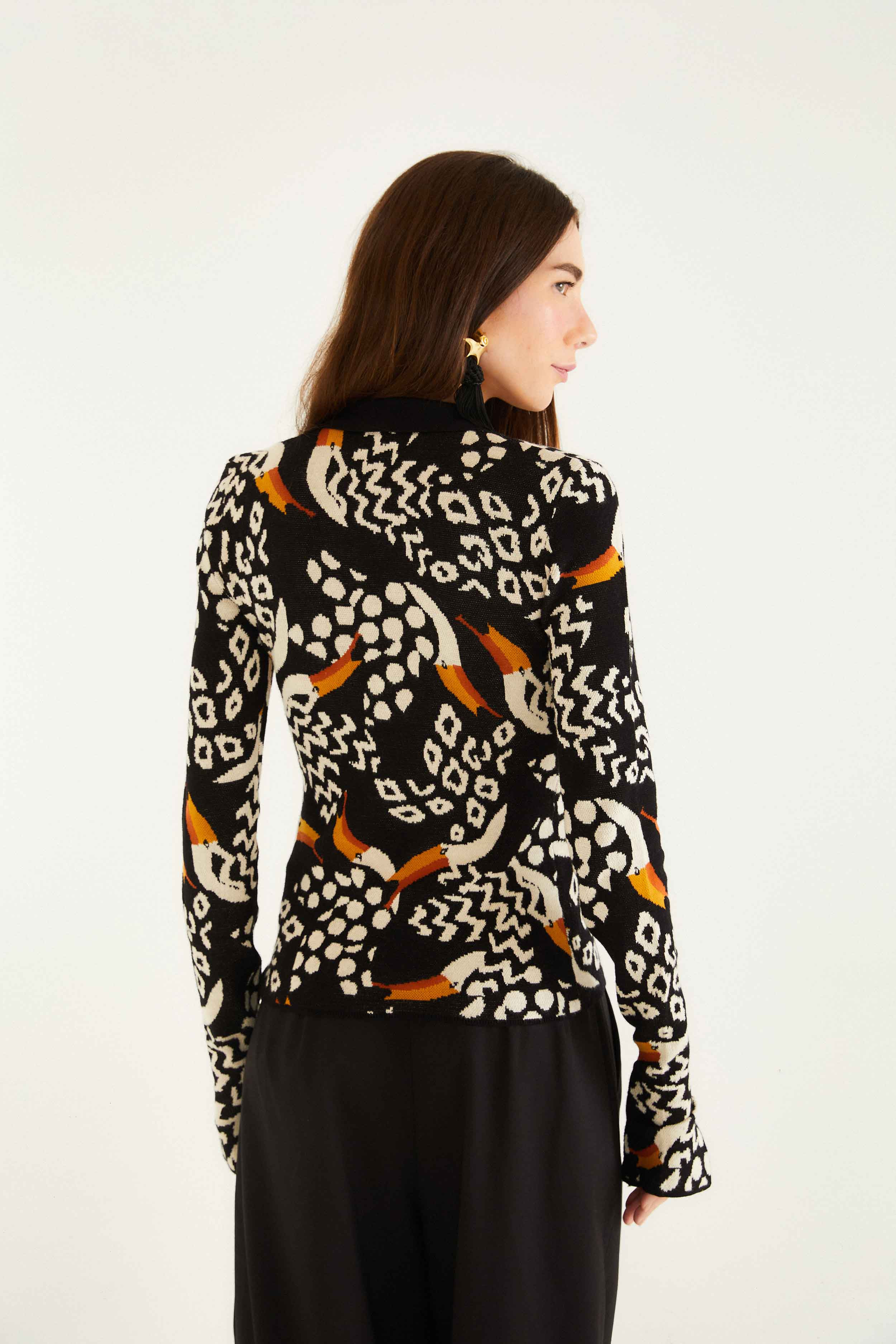Black Tucanissimo Long Sleeve Polo Knit Top - 3