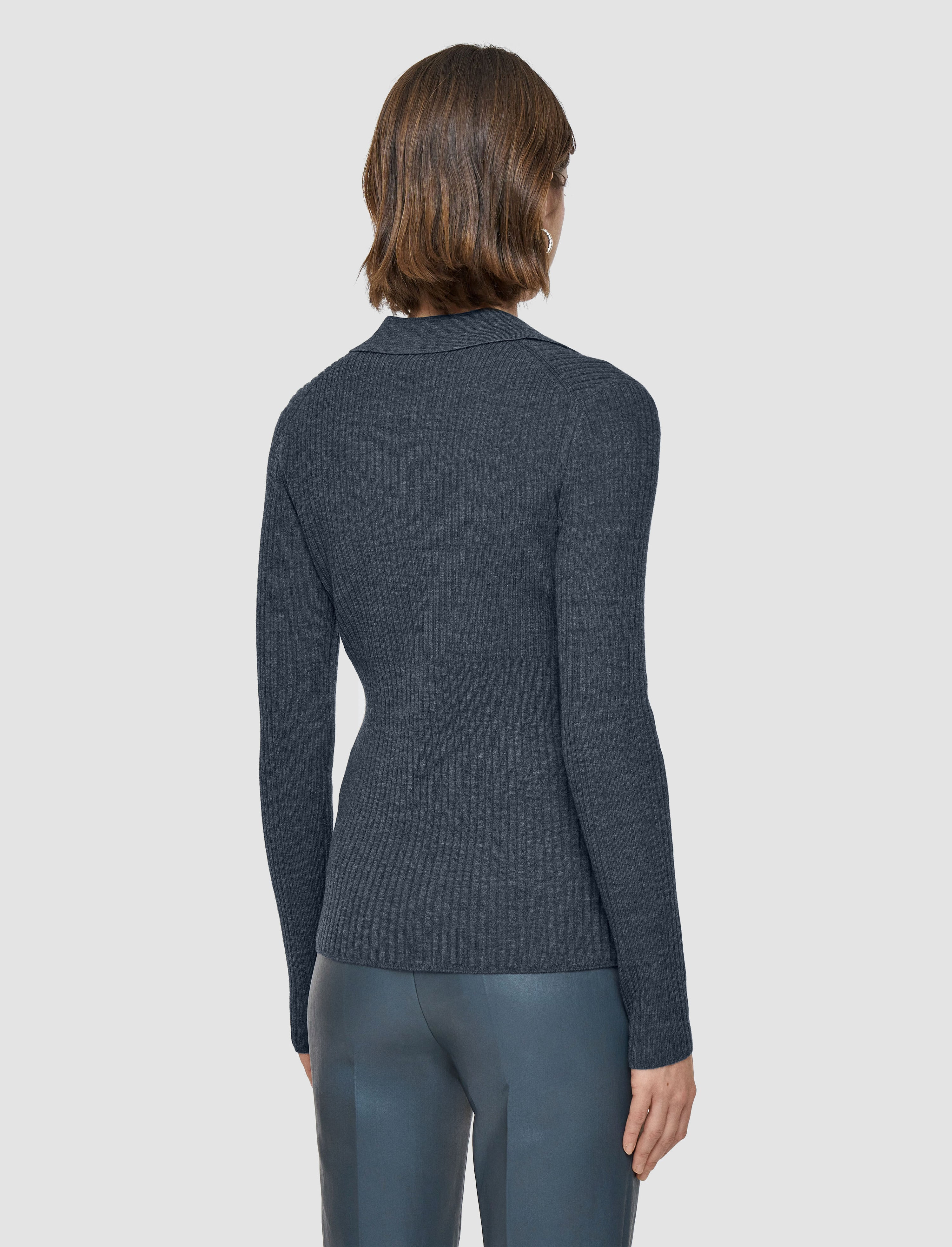 Merino Rib Knit Polo Top - 4