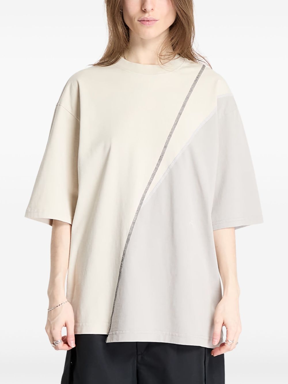 Spliced asymmetric colour-blocked T-shirt - 3