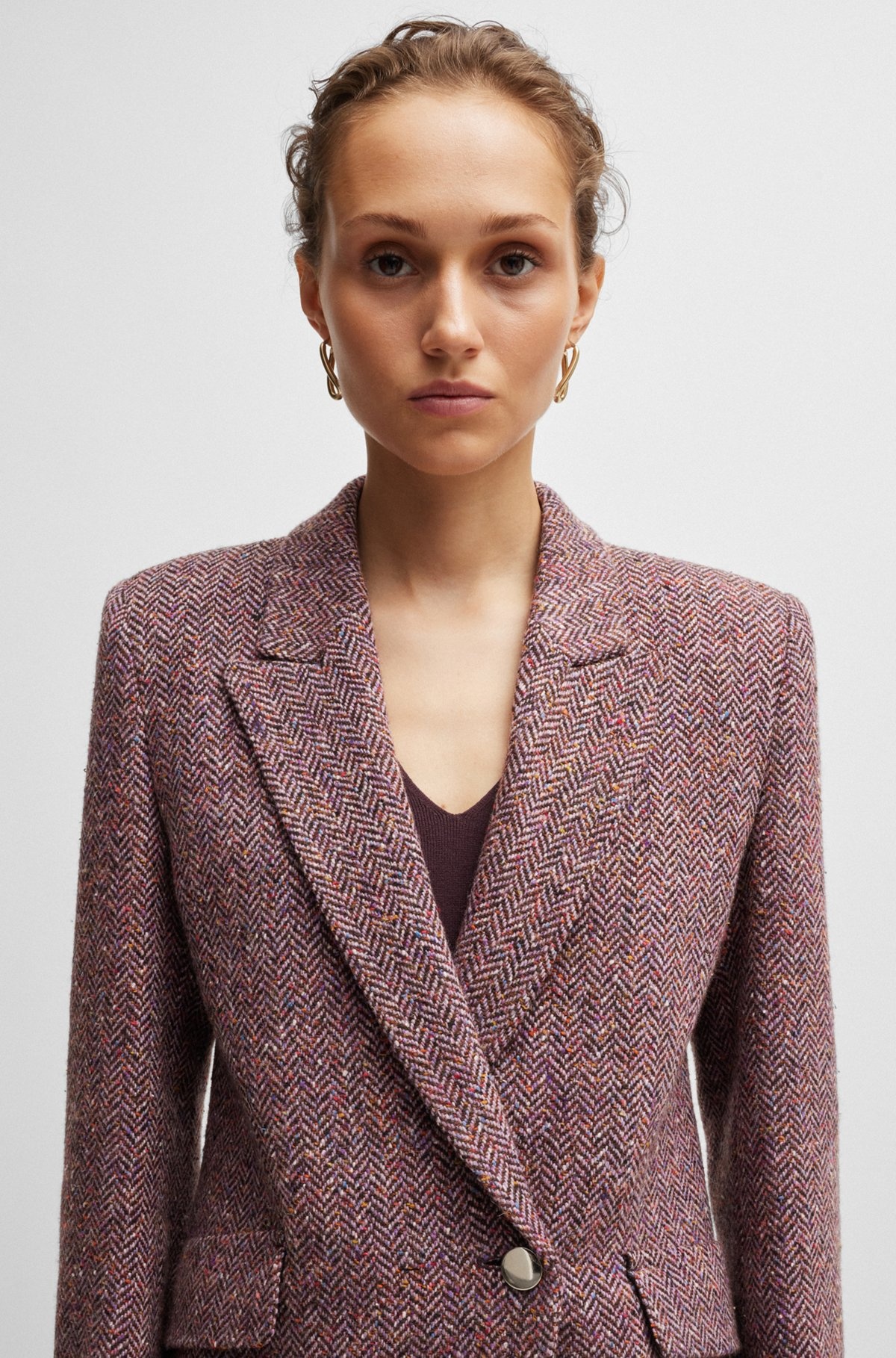 REGULAR-FIT JACKET IN HERRINGBONE TWEED BLENDED WITH SILK - 5