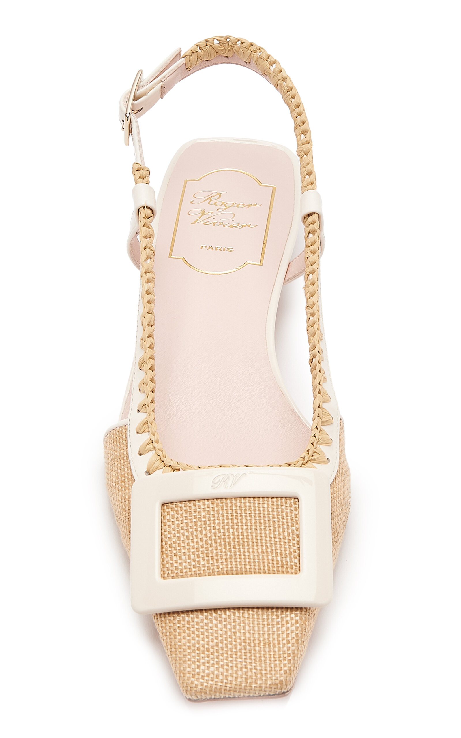 Belle Vivier Braided Lacquered-Buckle Detail Slingback Flats neutral - 3