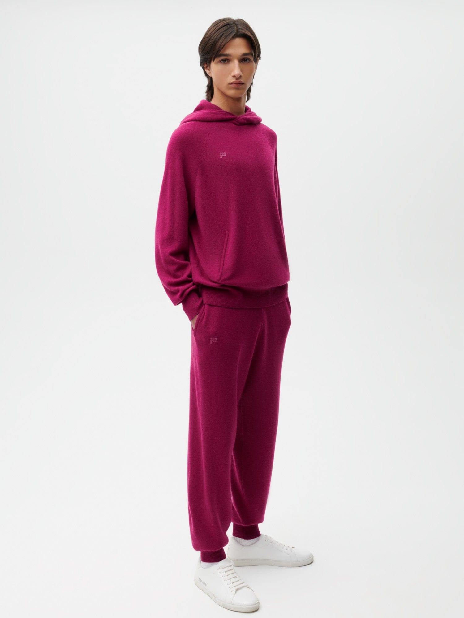 Mens Recycled Cashmere Track Pants - Plum Purple - 2