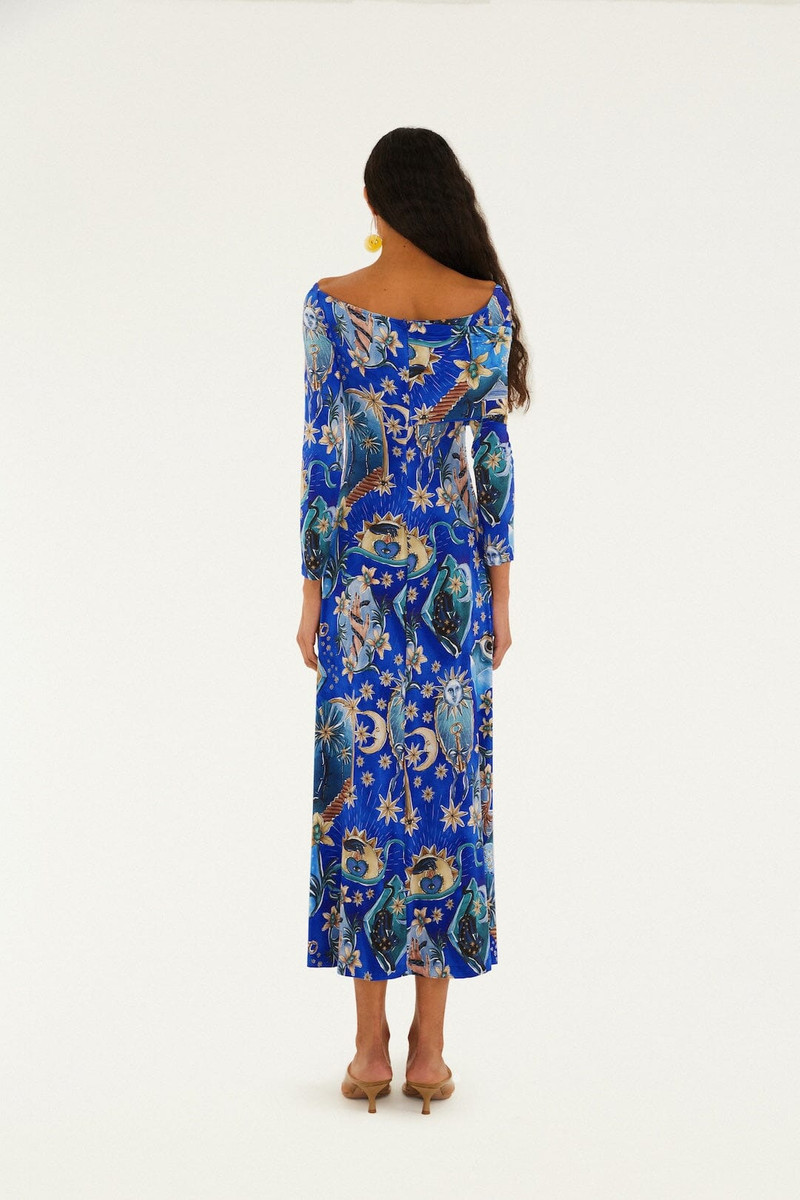 Blue Mystical Draped Long Sleeve Maxi Dress 3