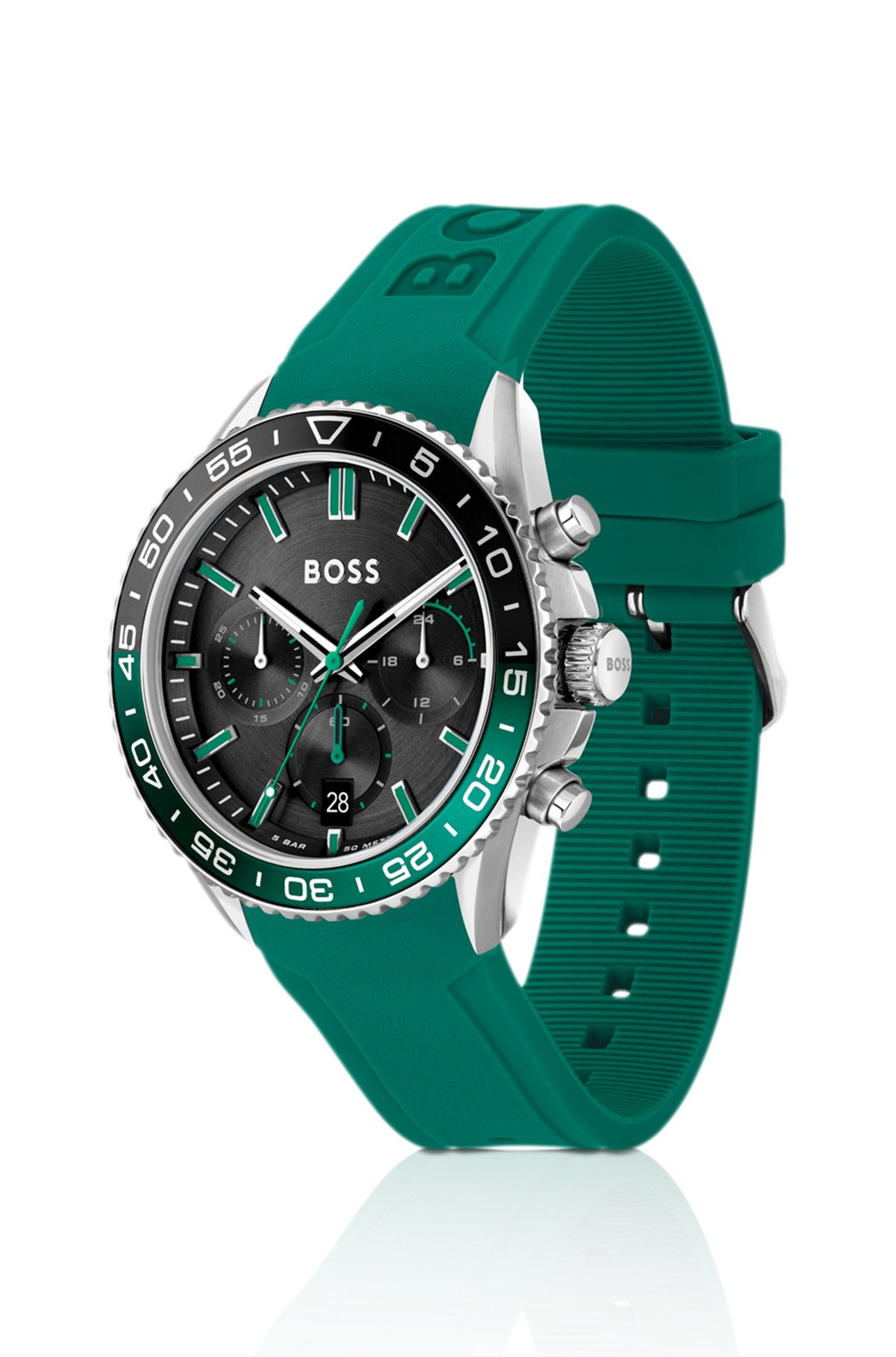 SILICONE-STRAP CHRONOGRAPH WATCH WITH BLACK DIAL - 2