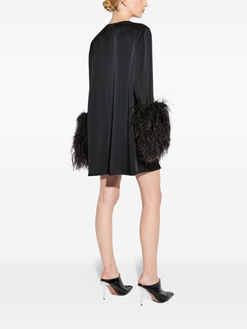 feather-trim satin mini dress - 3