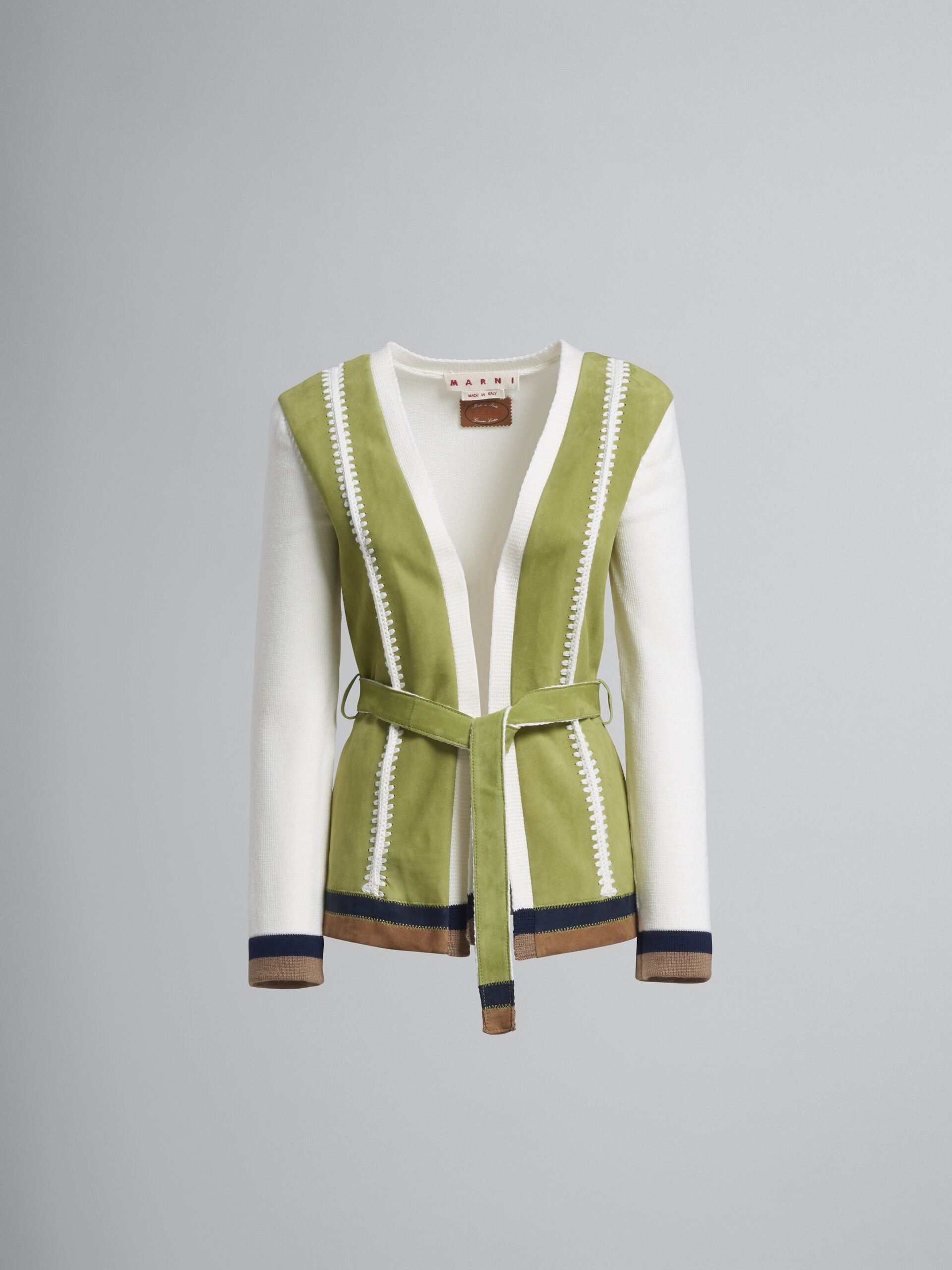 SUEDE NATURAL NAPPA KNIT CARDIGAN - 1