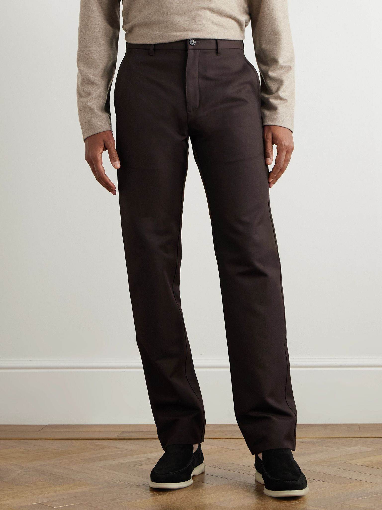 Harper Portland Straight-Leg Wool and Cotton-Blend Twill Trousers Dark brown - 3
