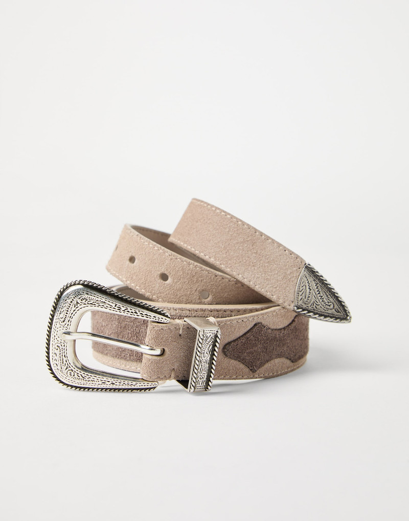 Brunello Cucinelli Two-tone reversed calfskin belt with detailed buckle and tip outlook